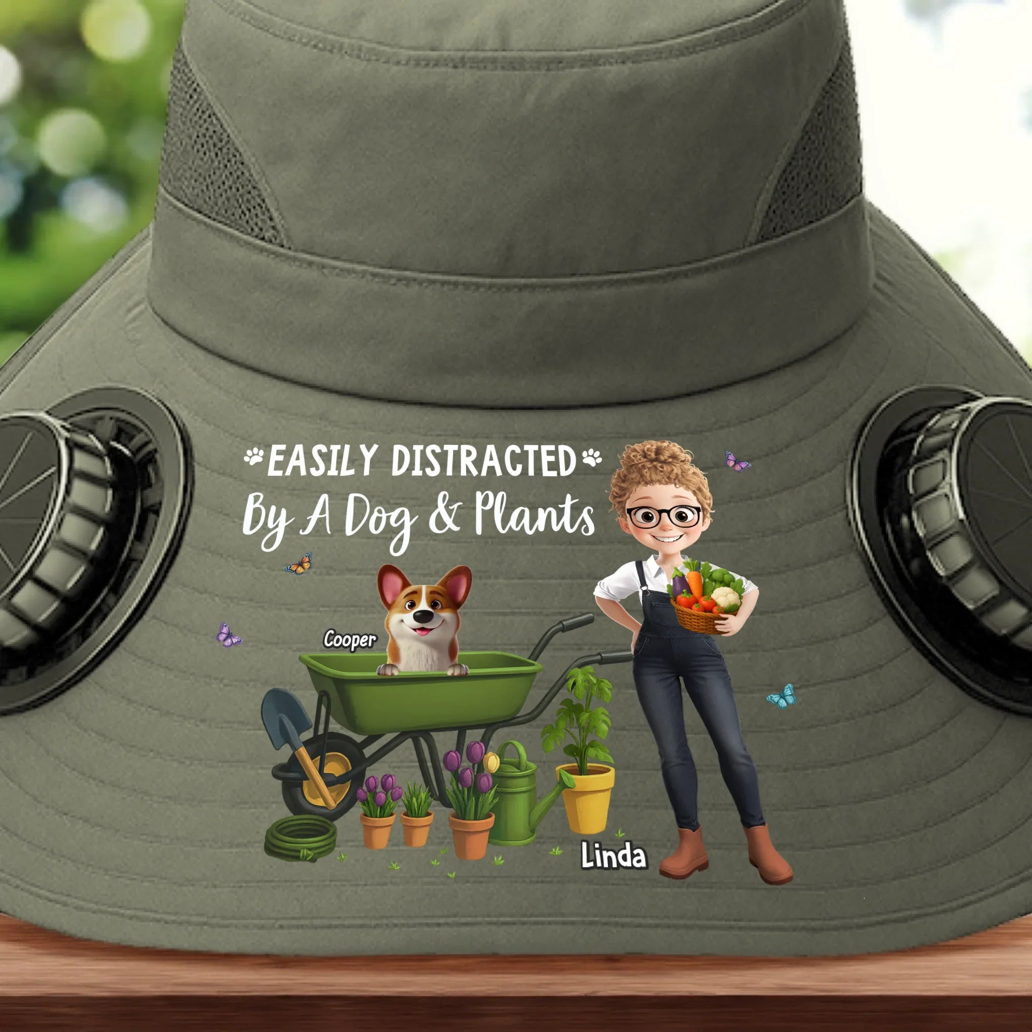 Custom Hat With Fans Solar Power - Personalized Garden Gifts For Gardeners, Dog Lovers, Dog Dad And Mom - Garden Goals and Furry Friends