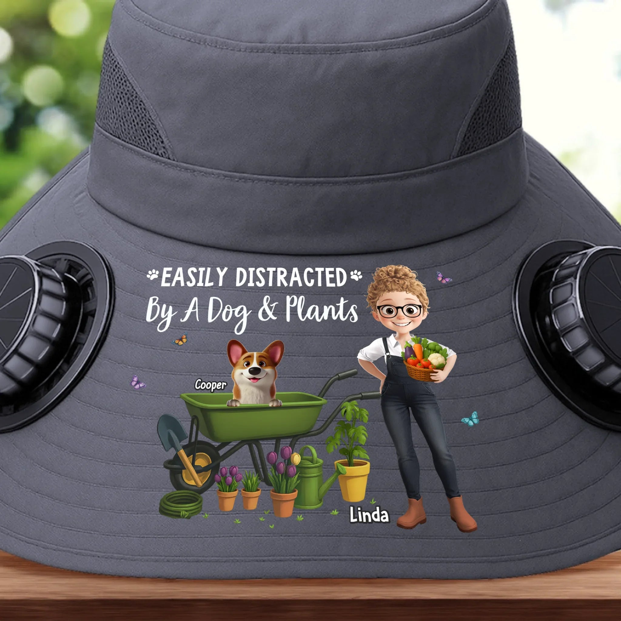 Custom Hat With Fans Solar Power - Personalized Garden Gifts For Gardeners, Dog Lovers, Dog Dad And Mom - Garden Goals and Furry Friends