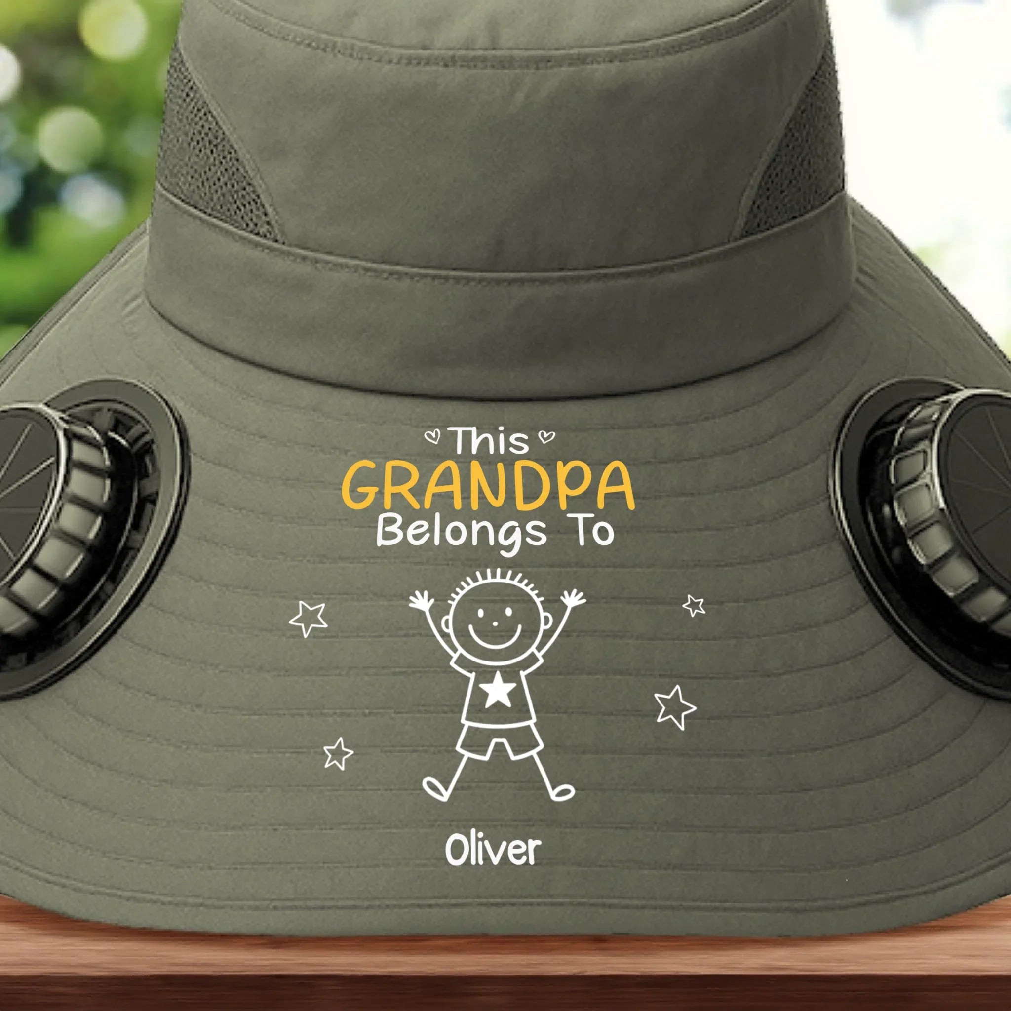 Custom Hat With Fans Solar Power - Personalized Birthday Fishing Gifts For Fisherman, Dad, Grandpa - Grandpa Belongs To Kids