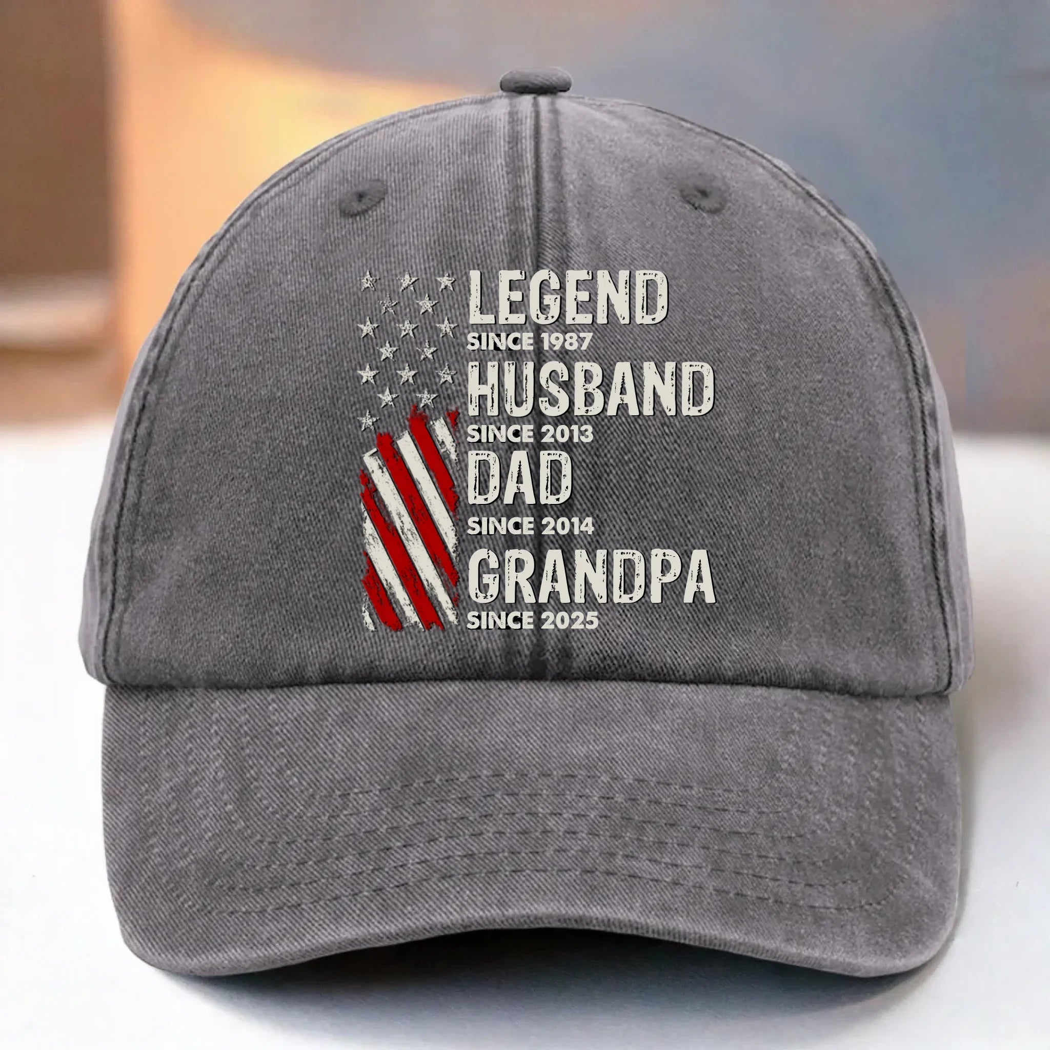 Born To Be A Legend - Family Personalized Custom Vintage Washed Denim Baseball Cap US - 4th Of July, Gift For Dad, Grandpa