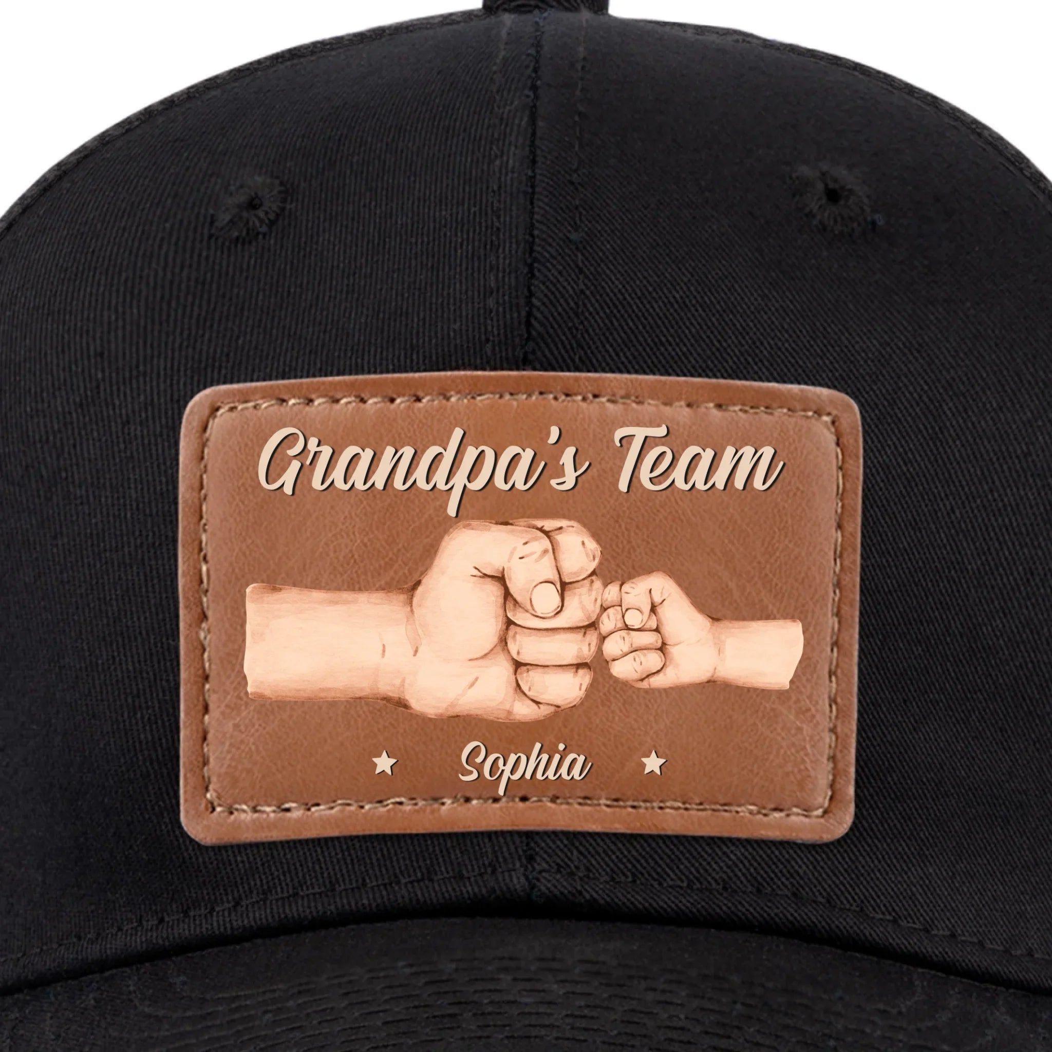 Team Daddy, No Substitutes - Family Personalized Custom Leather Patch Hat - Father's Day, Gift For Dad, Grandpa