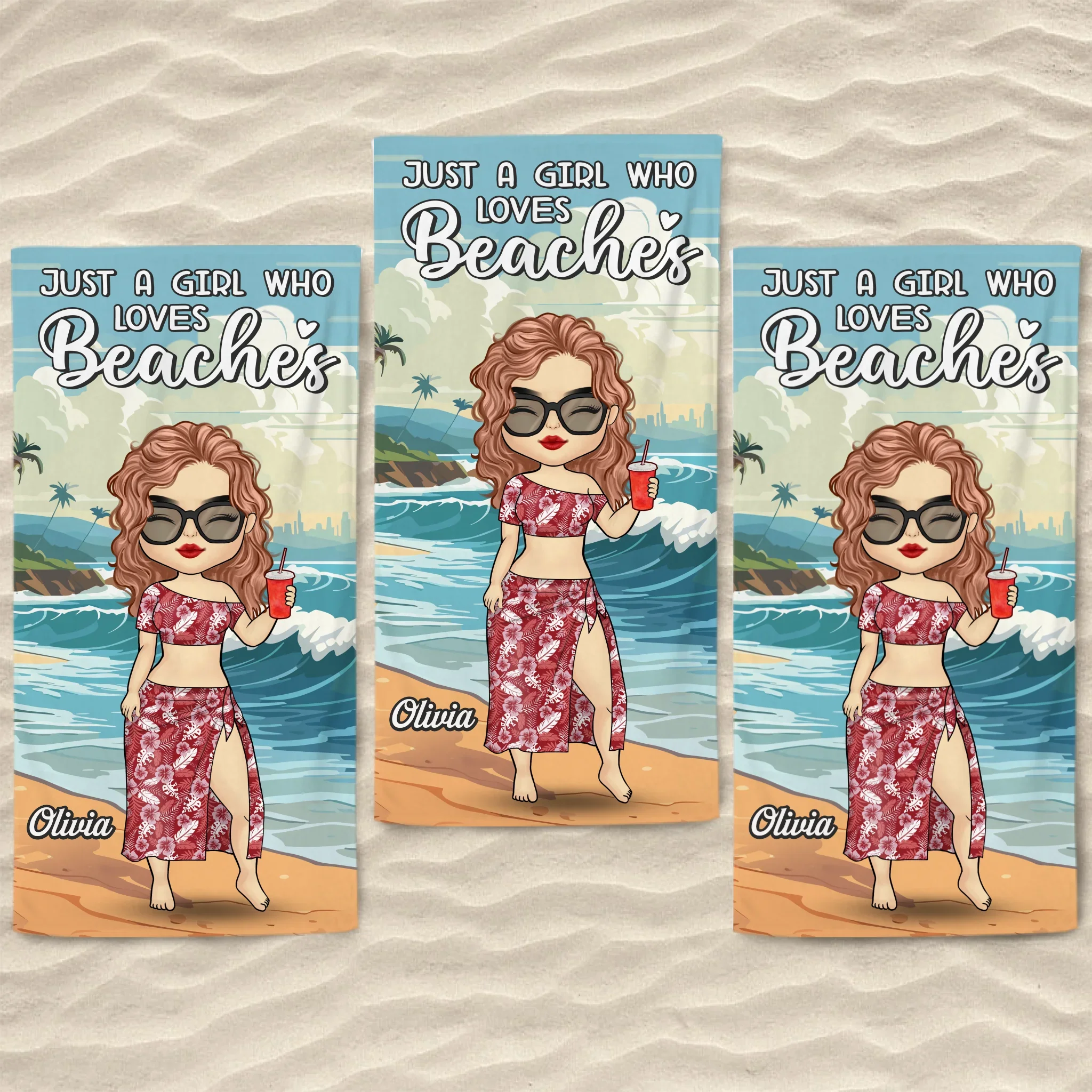 Just A Girl Living Her Beach Dream - Bestie Personalized Custom Beach Towel - Summer Vacation Gift, Birthday Pool Party Gift For Best Friends, BFF, Sisters
