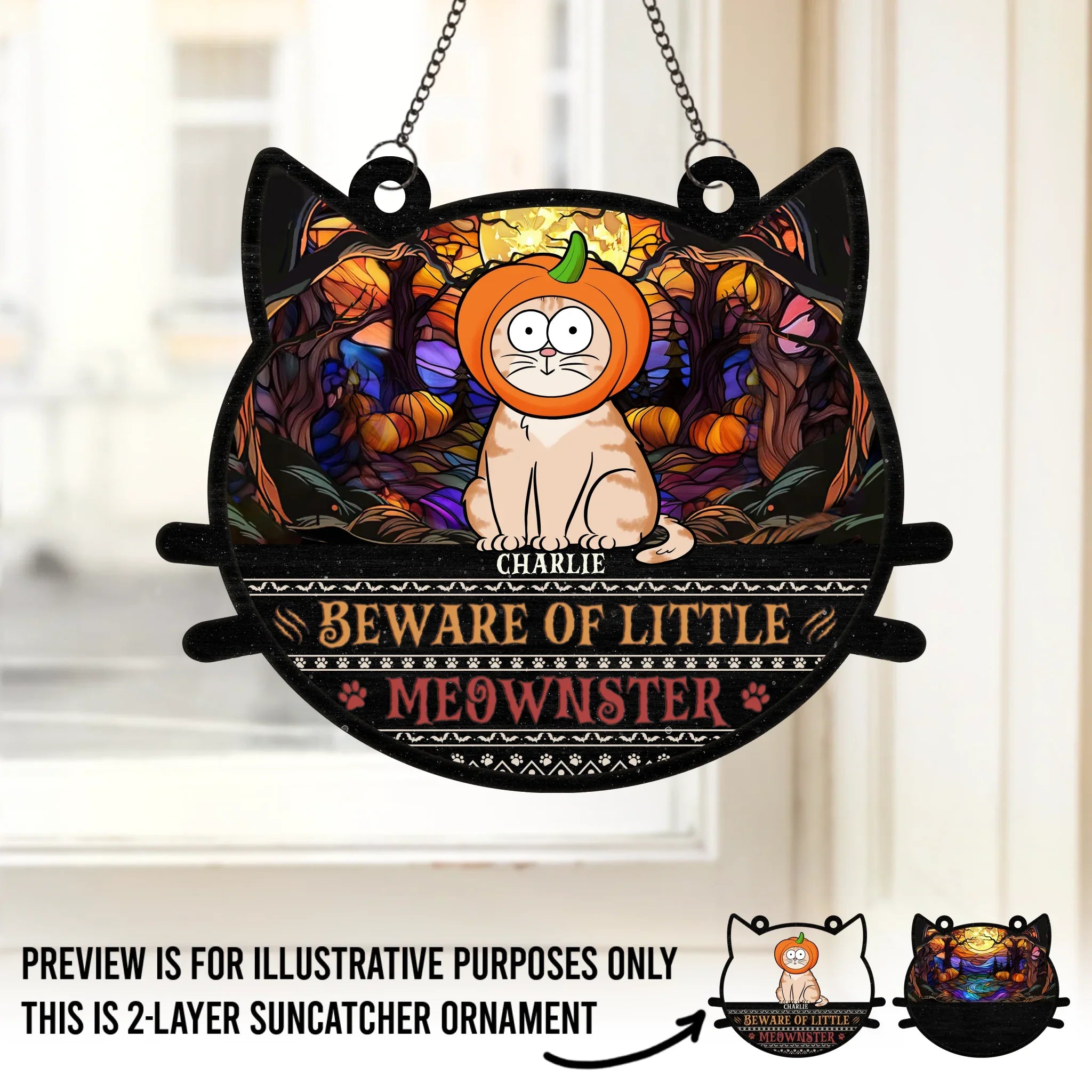 Happy Halloween To All - Cat Personalized Window Hanging Suncatcher - Halloween Gift For Pet Owners, Pet Lovers