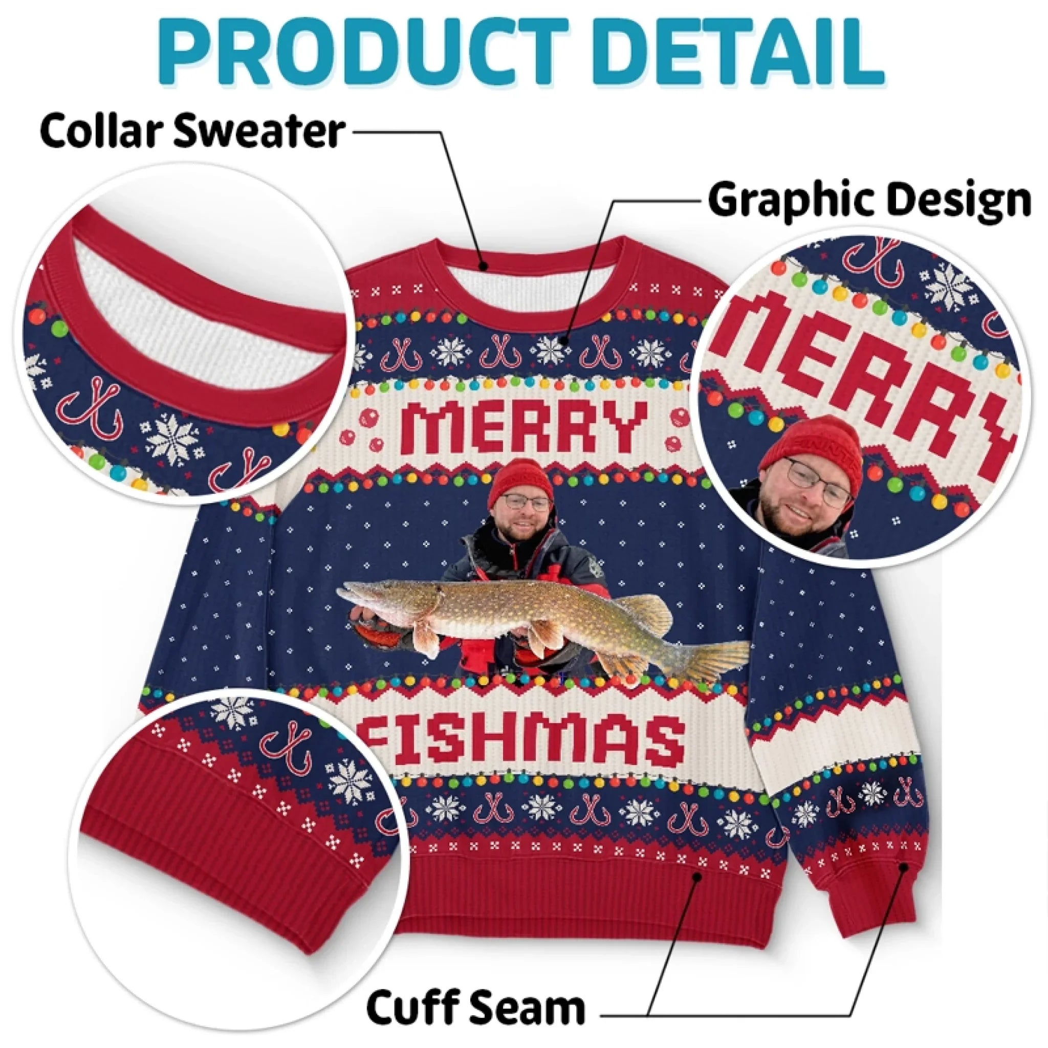 Custom Photo Unisex Ugly Sweatshirt - Personalized Christmas Birthday Gifts For Fisherman