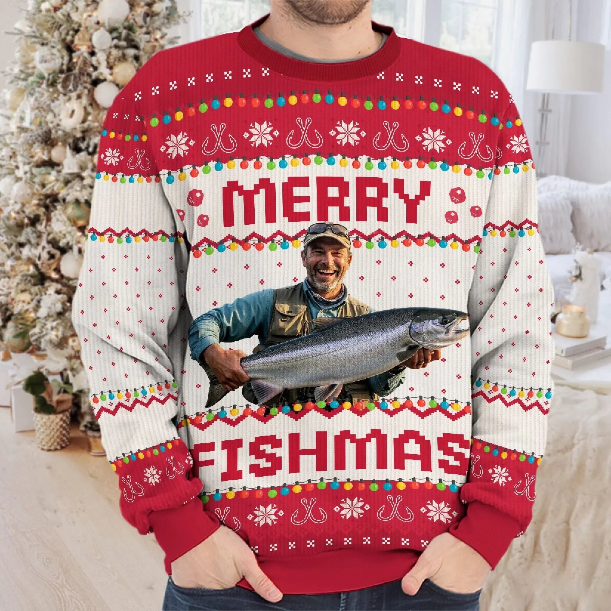 Custom Photo Unisex Ugly Sweatshirt - Personalized Christmas Birthday Gifts For Fisherman
