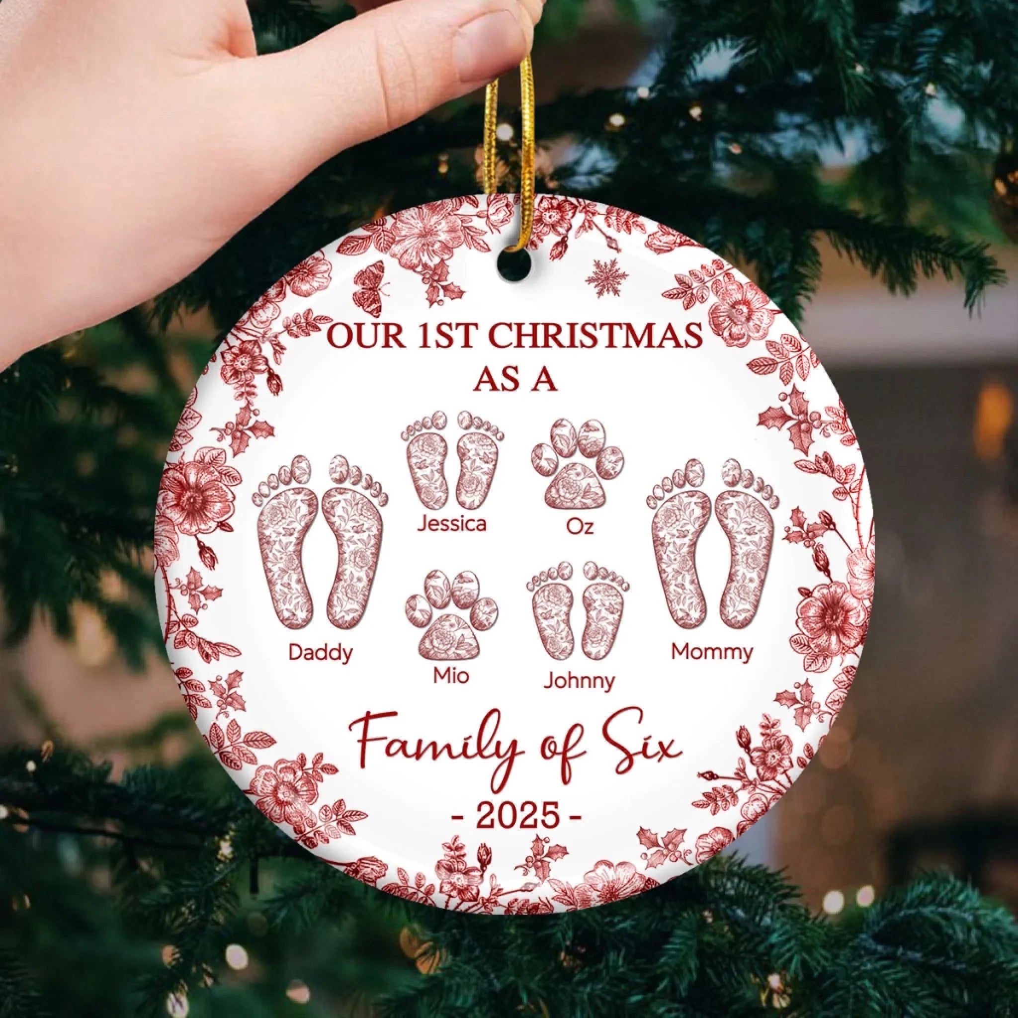 Custom Ceramic Ornament - Personalized Christmas Birthday Gifts For Mom, Dad, Kids - Love Wrapped In Christmas Joy