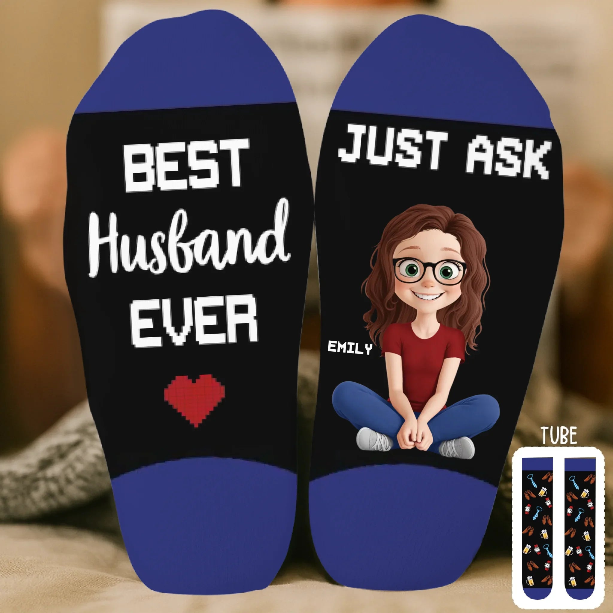 Custom Crew Socks - Personalized Anniversary Wedding Gifts For Husband And Wife, Him And Her - Wife’s Favorite Human