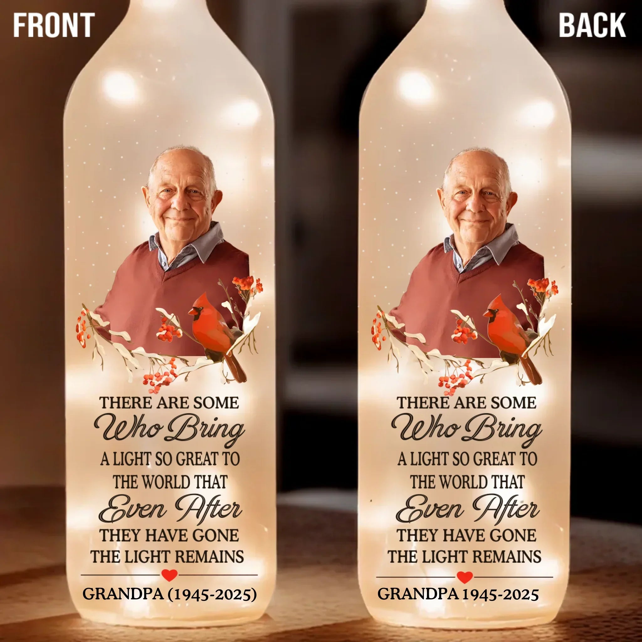 Custom Photo Always In My Heart, Never Far Away - Memorial Personalized Custom Bottle Lamp - Sympathy Gift For Family Members