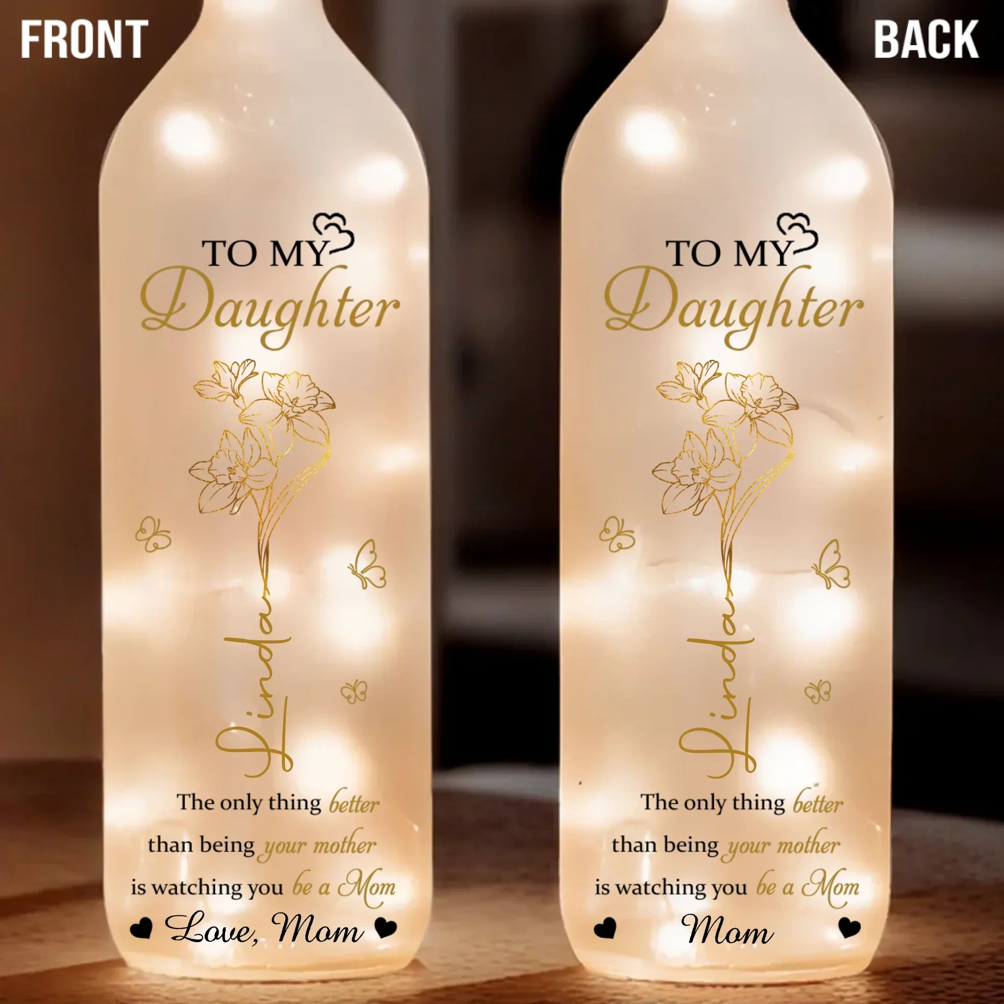 To My Beautiful Daughter - Family Personalized Custom Bottle Lamp - Mother's Day, Gift For Mom, Daughter