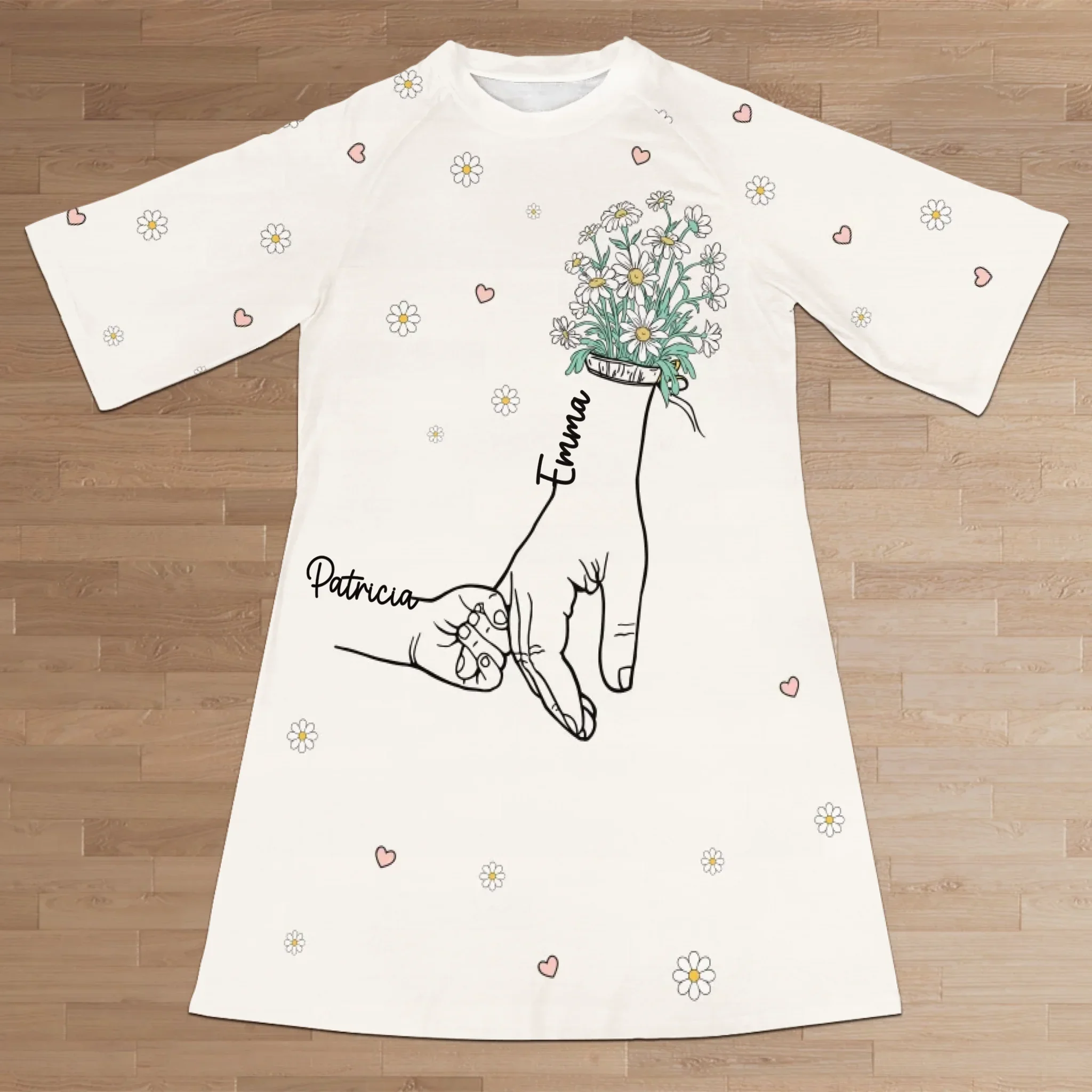 Hand In Hand, Heart To Heart - Family Personalized Custom Women's Sleep Tee - Mother's Day Gift For Mom, Grandma