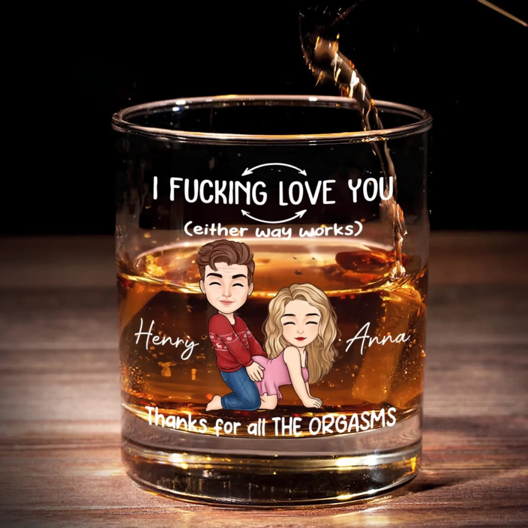 Custom Whiskey Glass - Personalized Anniversary Christmas Wedding Gifts For Husband And Wife, Him And Her - For Lovers Who Laugh, Flirt And Pour Again