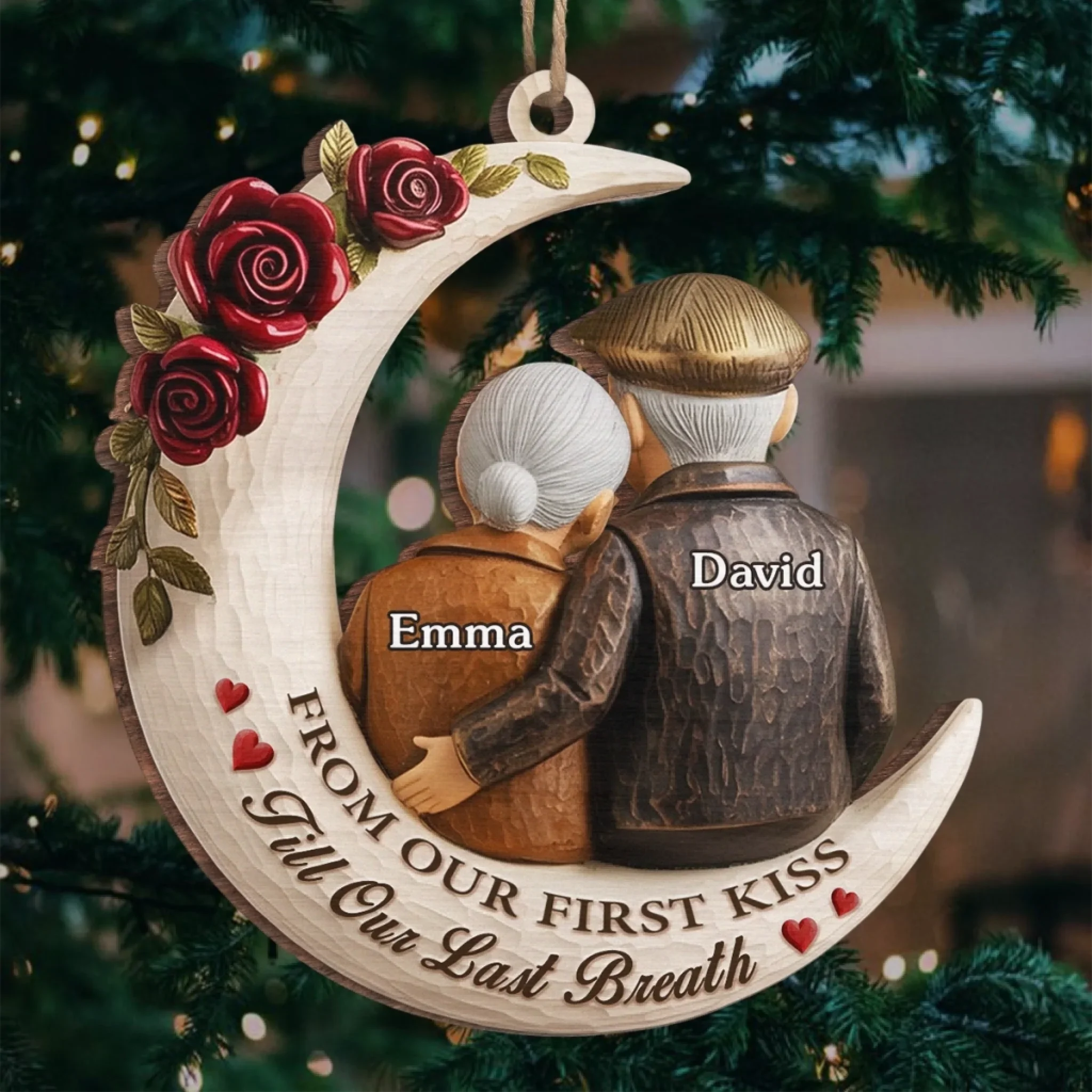 Custom Wood Ornament - Personalized Anniversary Christmas Wedding Gifts For Husband And Wife, Him And Her - Growing Old Staying Gold