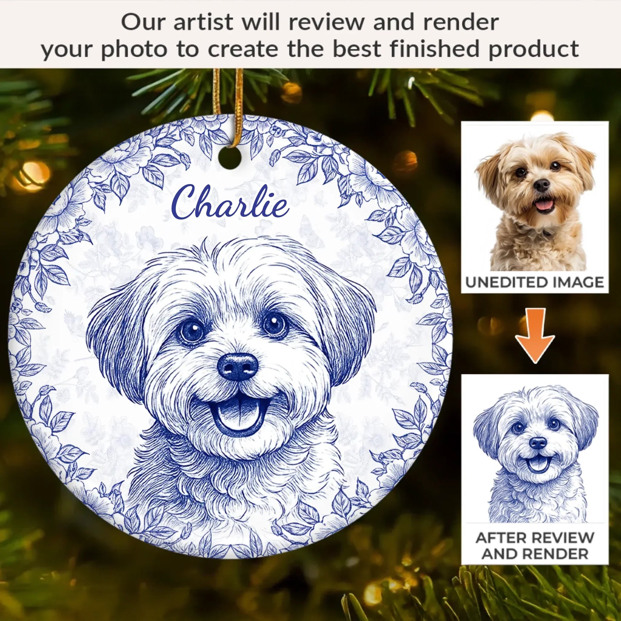 Custom Photo Ceramic Ornament - Personalized Christmas Birthday Gifts For Dog Cat Lovers, Dog Dad And Mom, Cat Owners - Little Paws, Forever Love