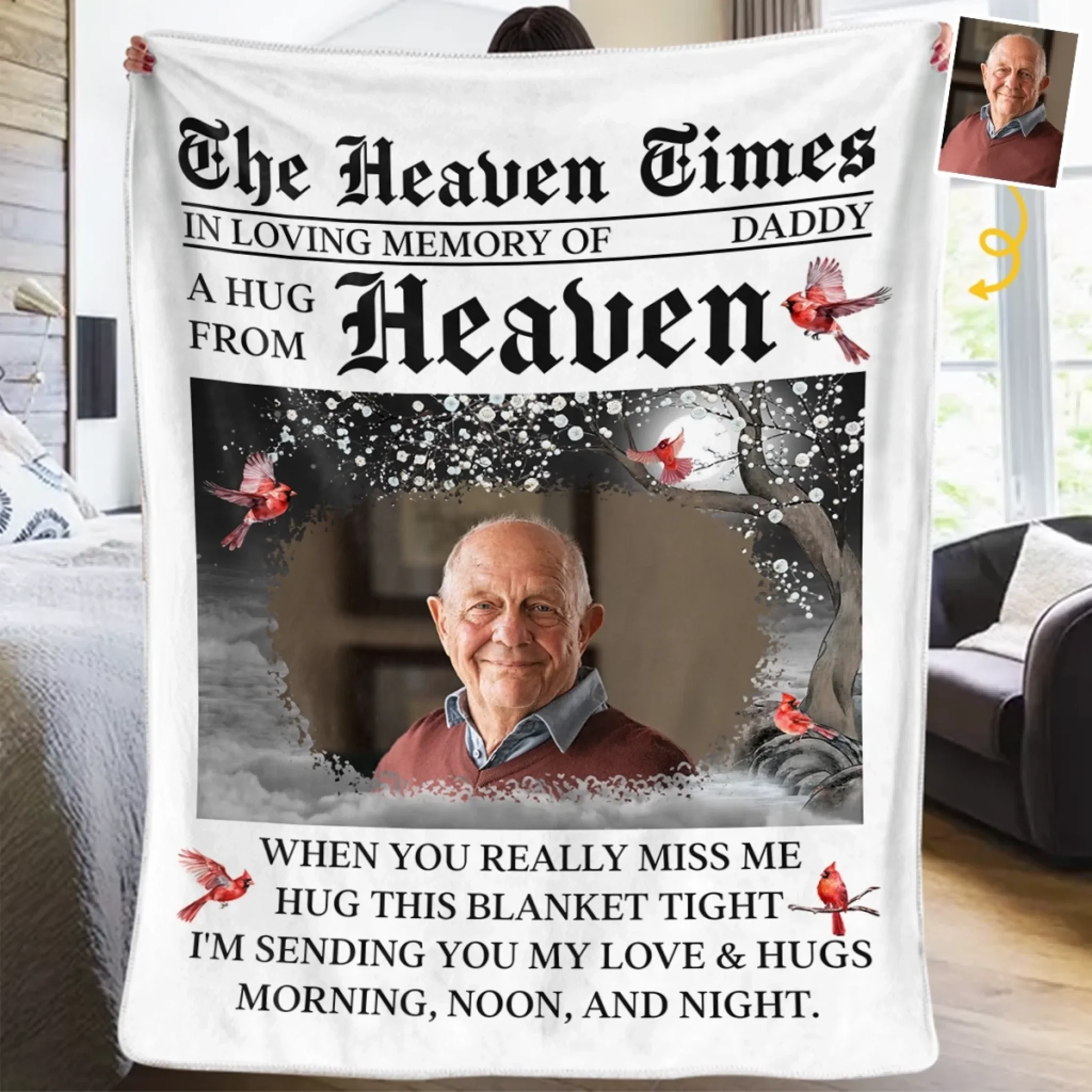 Custom Photo Cardinal Blanket - Personalized Memorial Sympathy Gifts For Loss Of Mom, Dad - Keeping Your Light With Me