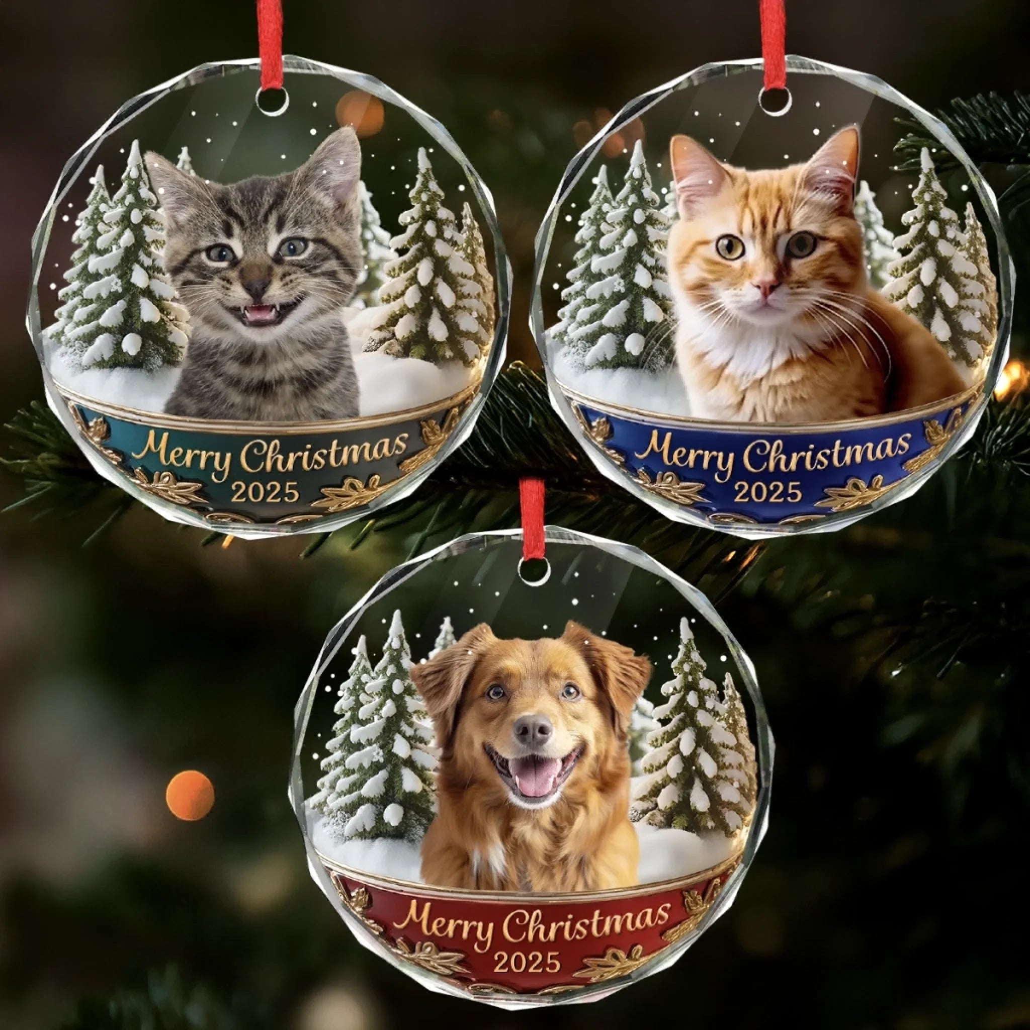 Custom Photo Circle Glass Ornament - Personalized Christmas Birthday Gifts For Dog Cat Lovers, Dog Dad And Mom, Cat Owners - Life Feels Better With Pets
