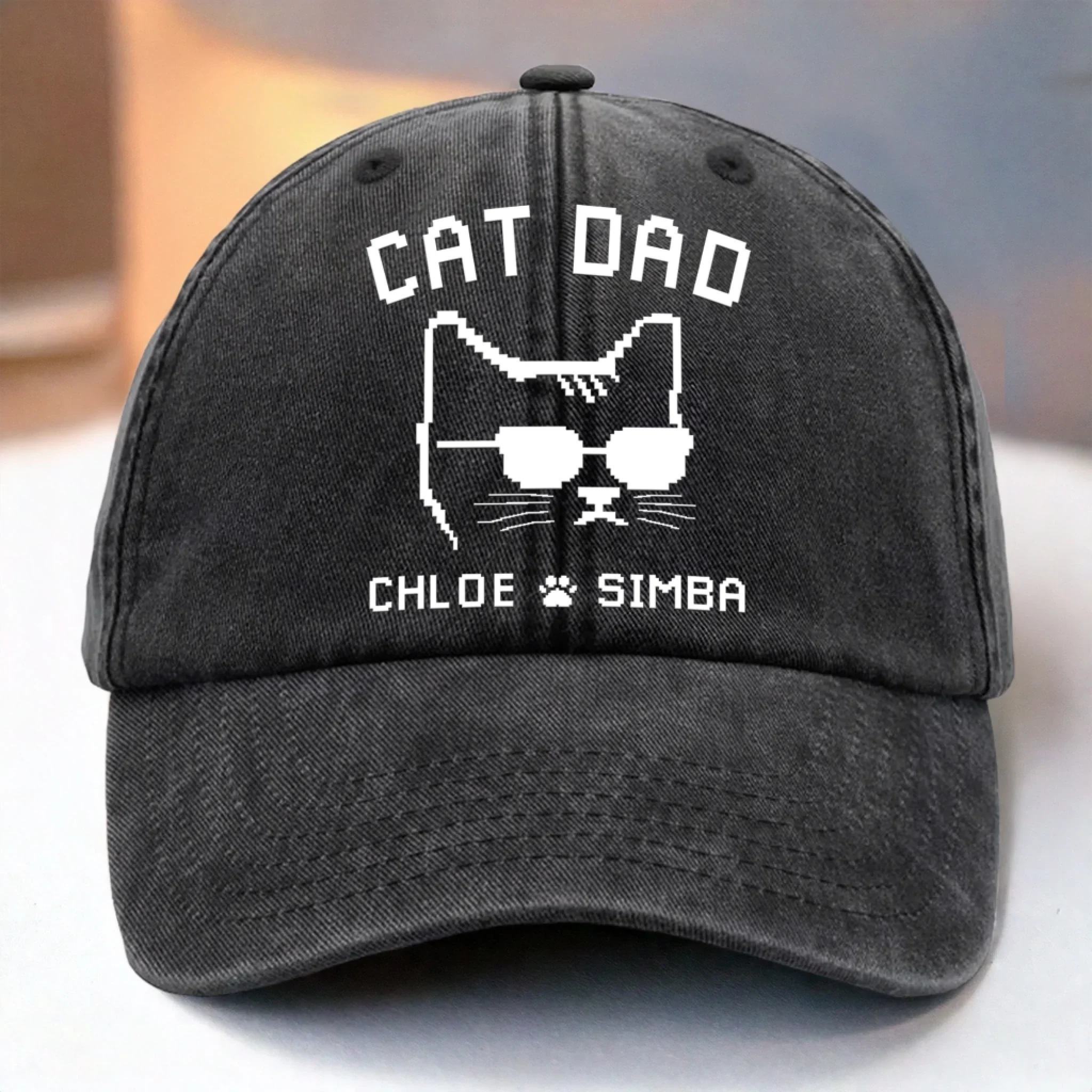 Custom Vintage Washed Denim Baseball Cap - Personalized Birthday Gifts For Cat Lovers, Cat Mom And Dad - Certified Cat Dad