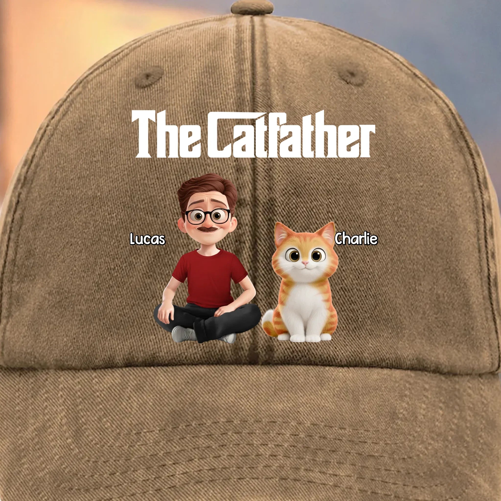 Custom Vintage Washed Denim Baseball Cap - Personalized Birthday Gifts For Cat Lovers, Cat Mom And Dad - Feline Father Figure