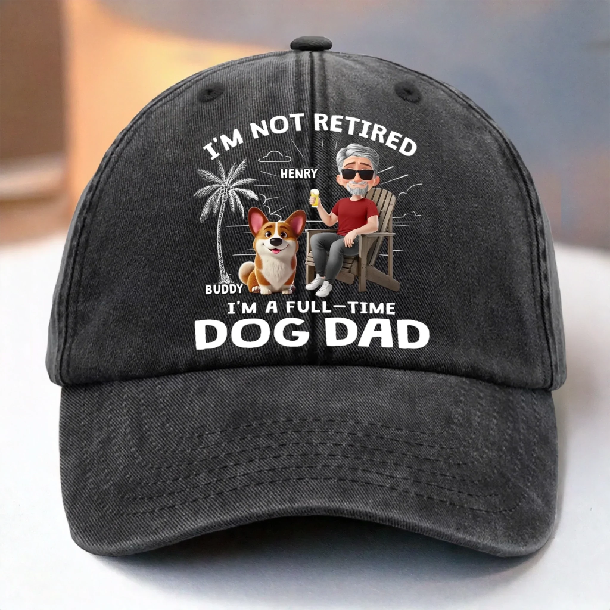 Custom Vintage Washed Denim Baseball Cap - Personalized Christmas Birthday Gifts For Dog Lovers, Dog Dad And Mom - Working Overtime In Belly Rubs