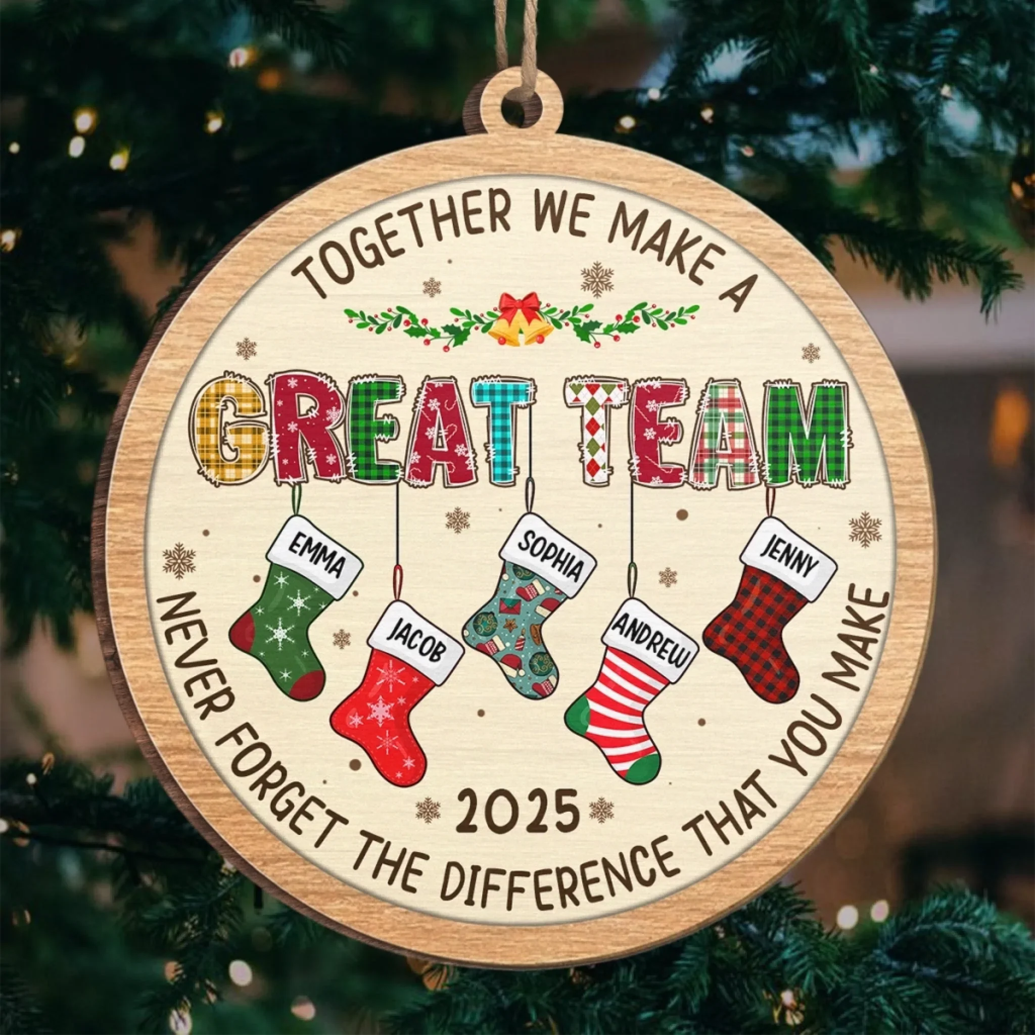 Custom Wood Ornament - Personalized Christmas Birthday Gifts For Coworker, Work Bestie - Thankful For This Teamwork