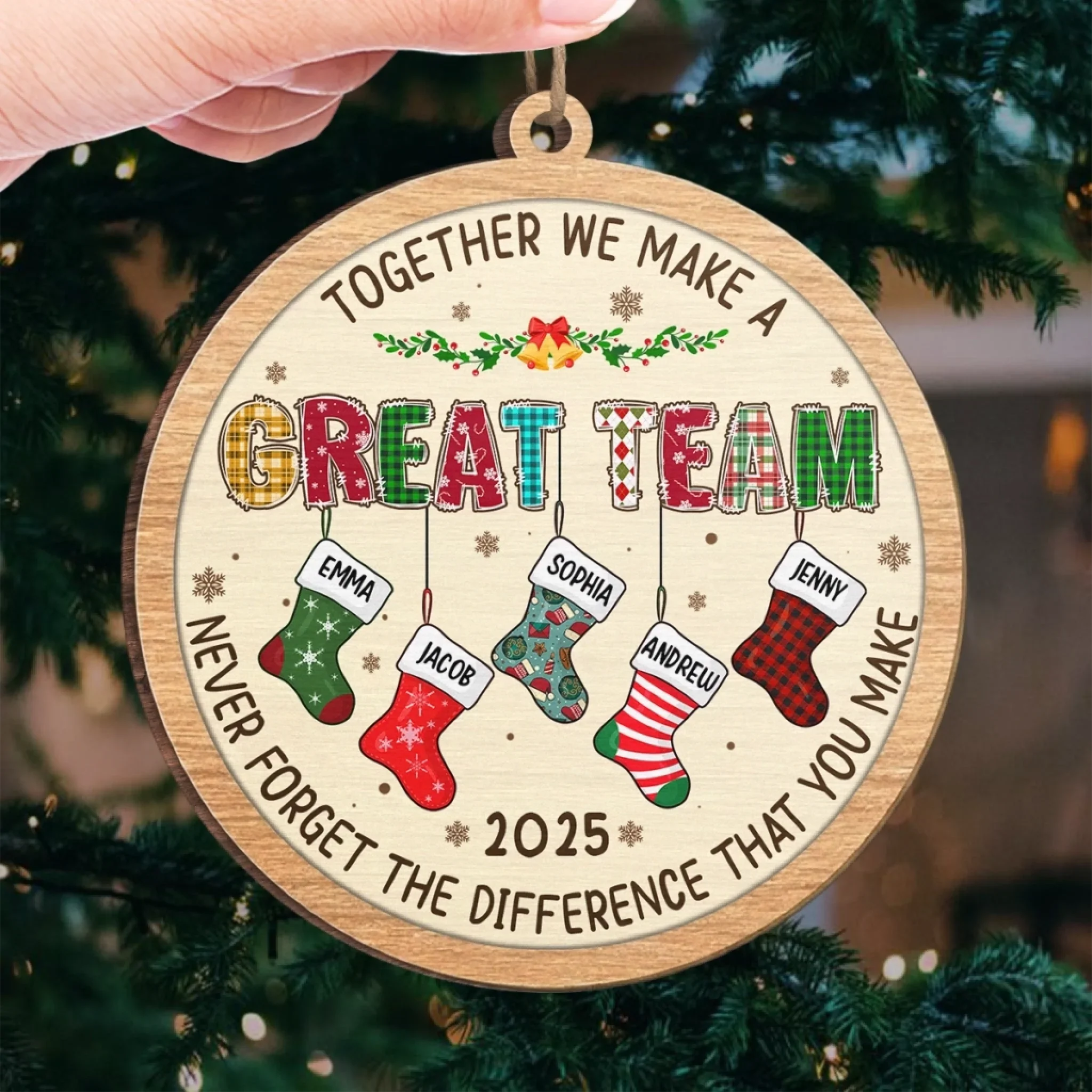 Custom Wood Ornament - Personalized Christmas Birthday Gifts For Coworker, Work Bestie - Thankful For This Teamwork