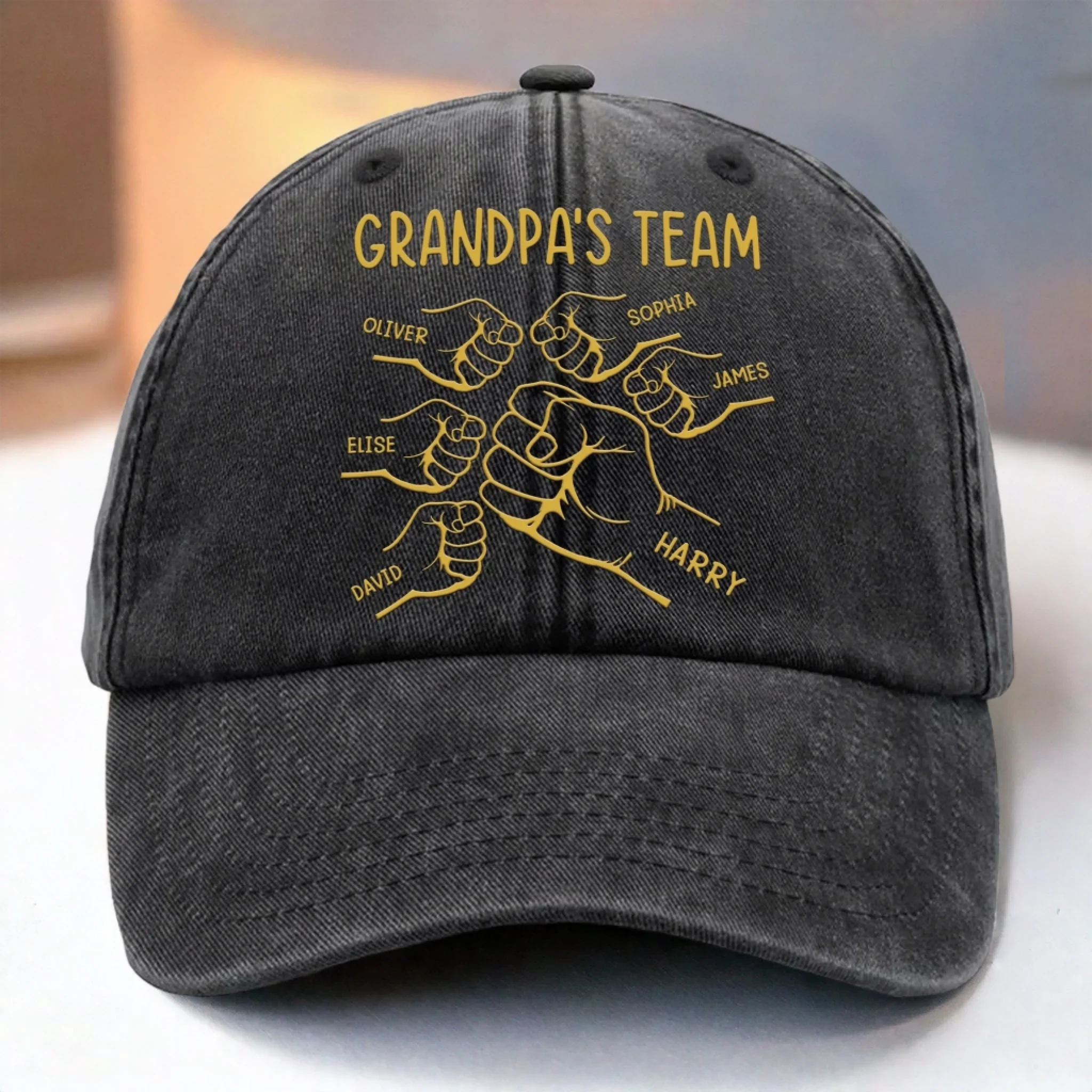 Custom Vintage Washed Denim Baseball Cap - Personalized Birthday Gifts For Dad, Grandpa - You Shape Our Little World