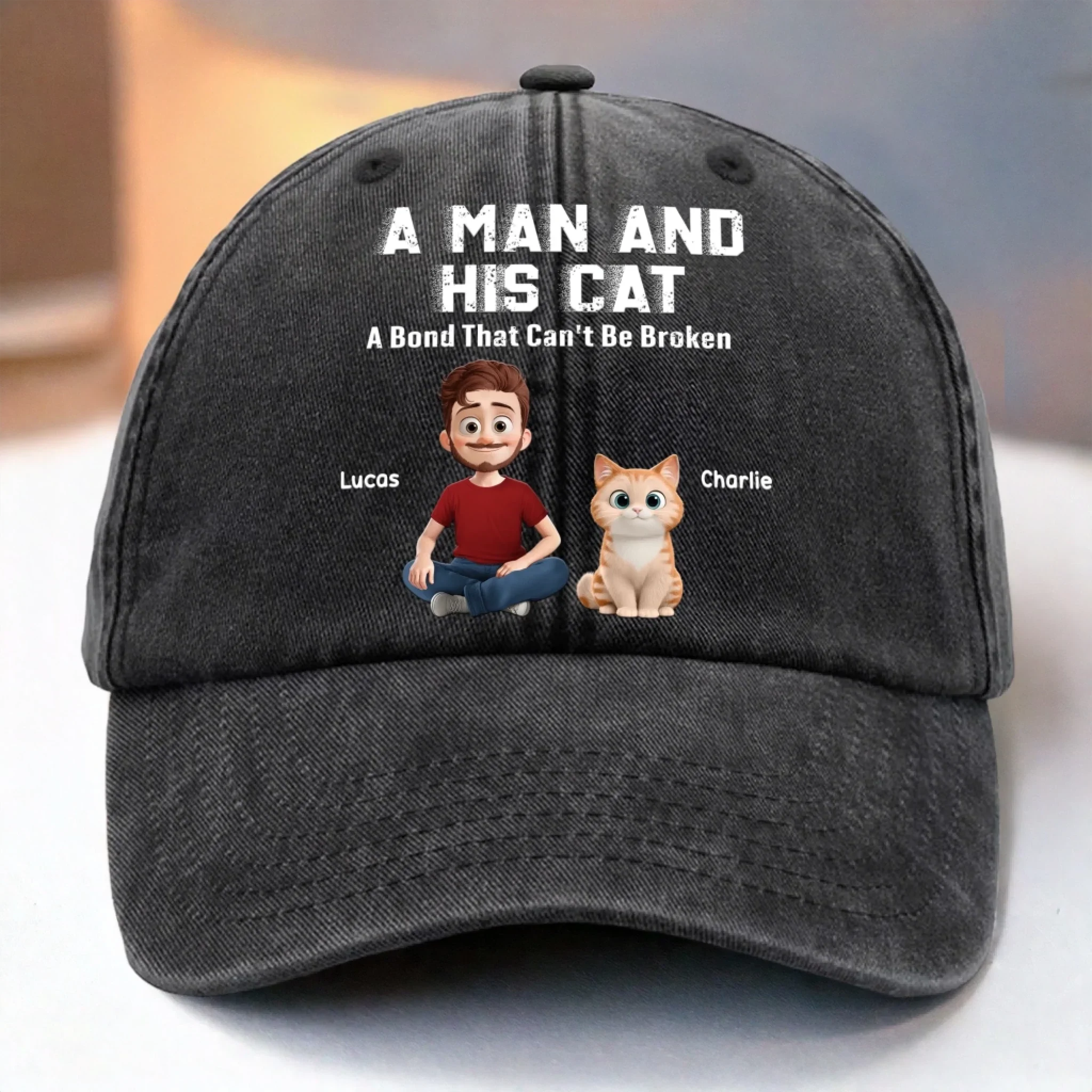Custom Vintage Washed Denim Baseball Cap - Personalized Birthday Gifts For Cat Lovers, Cat Mom And Dad - My Daily Happiness Source