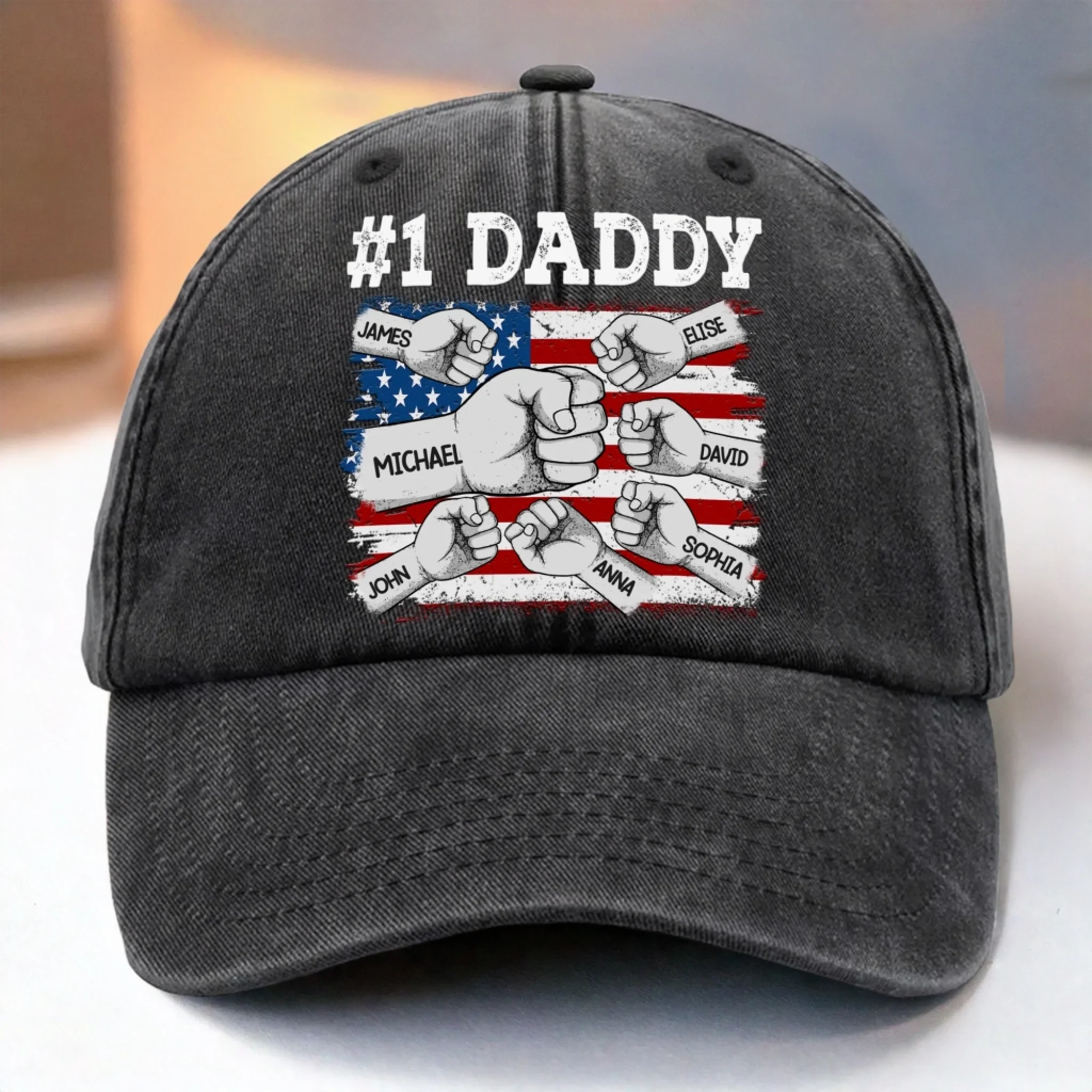 Custom Vintage Washed Denim Baseball Cap - Personalized Birthday Gifts For Dad, Grandpa - Small Hands Trust Your Strength
