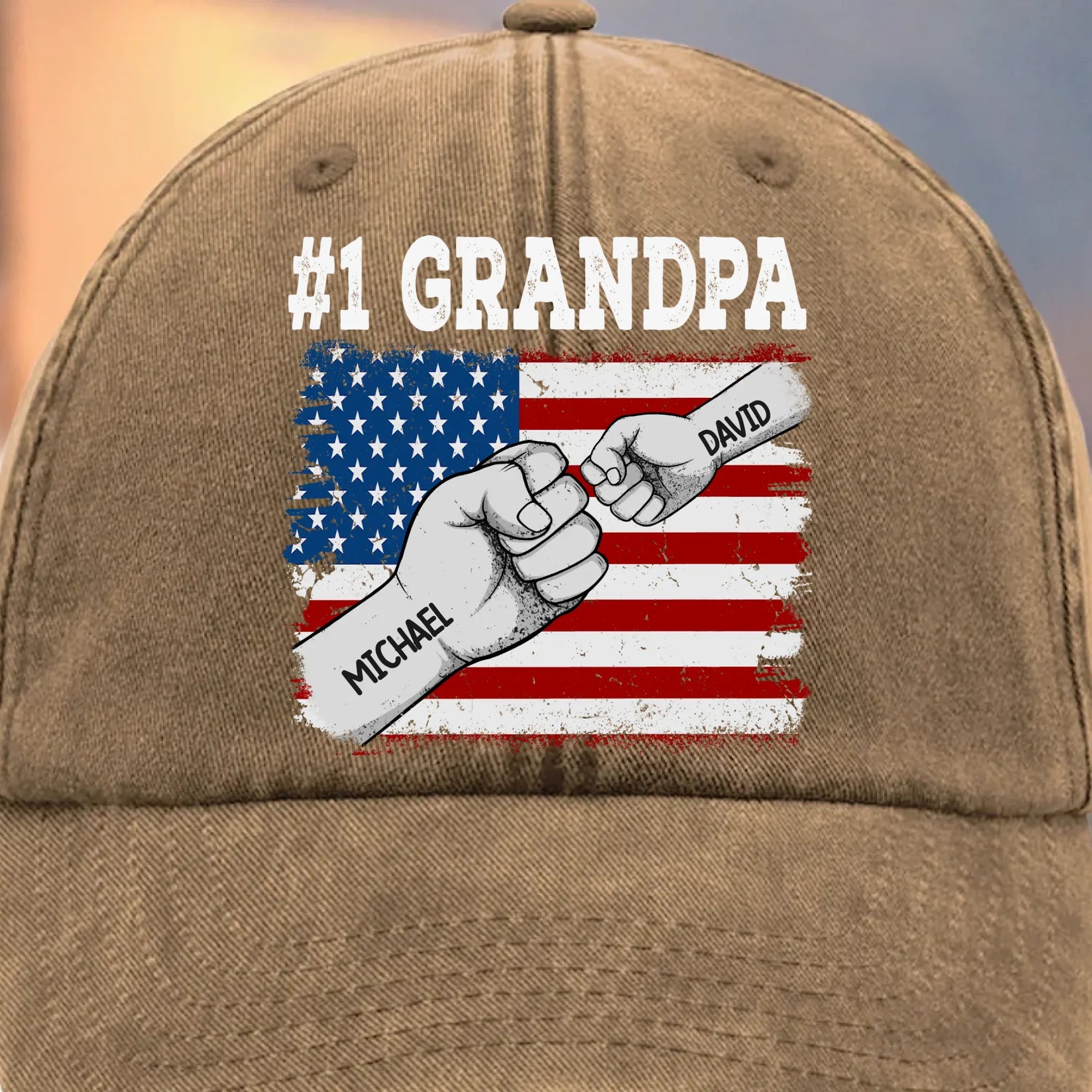 Custom Vintage Washed Denim Baseball Cap - Personalized Birthday Gifts For Dad, Grandpa - Small Hands Trust Your Strength