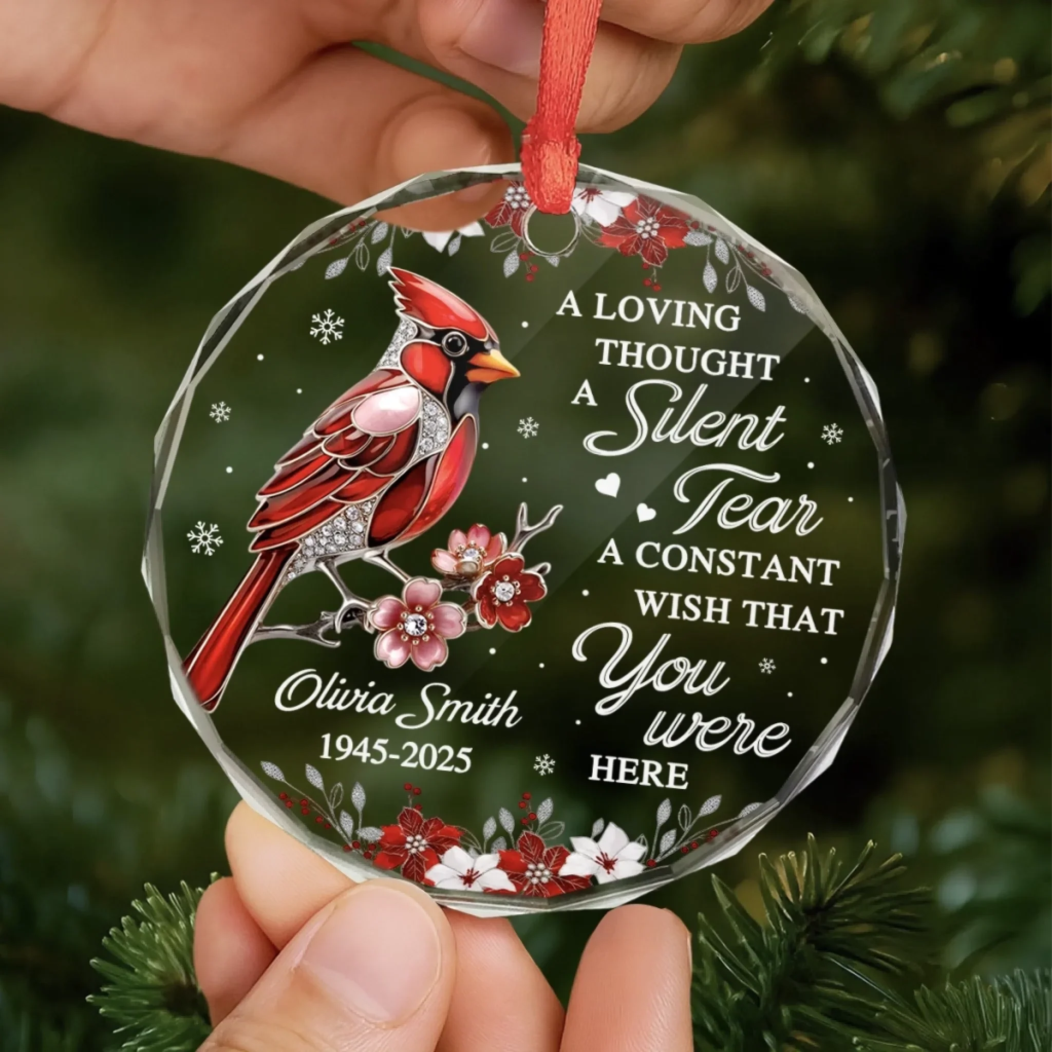 Custom Circle Glass Ornament - Personalized Christmas Memorial Sympathy Gifts For Loss Of Mom, Dad - A Visit From Heaven