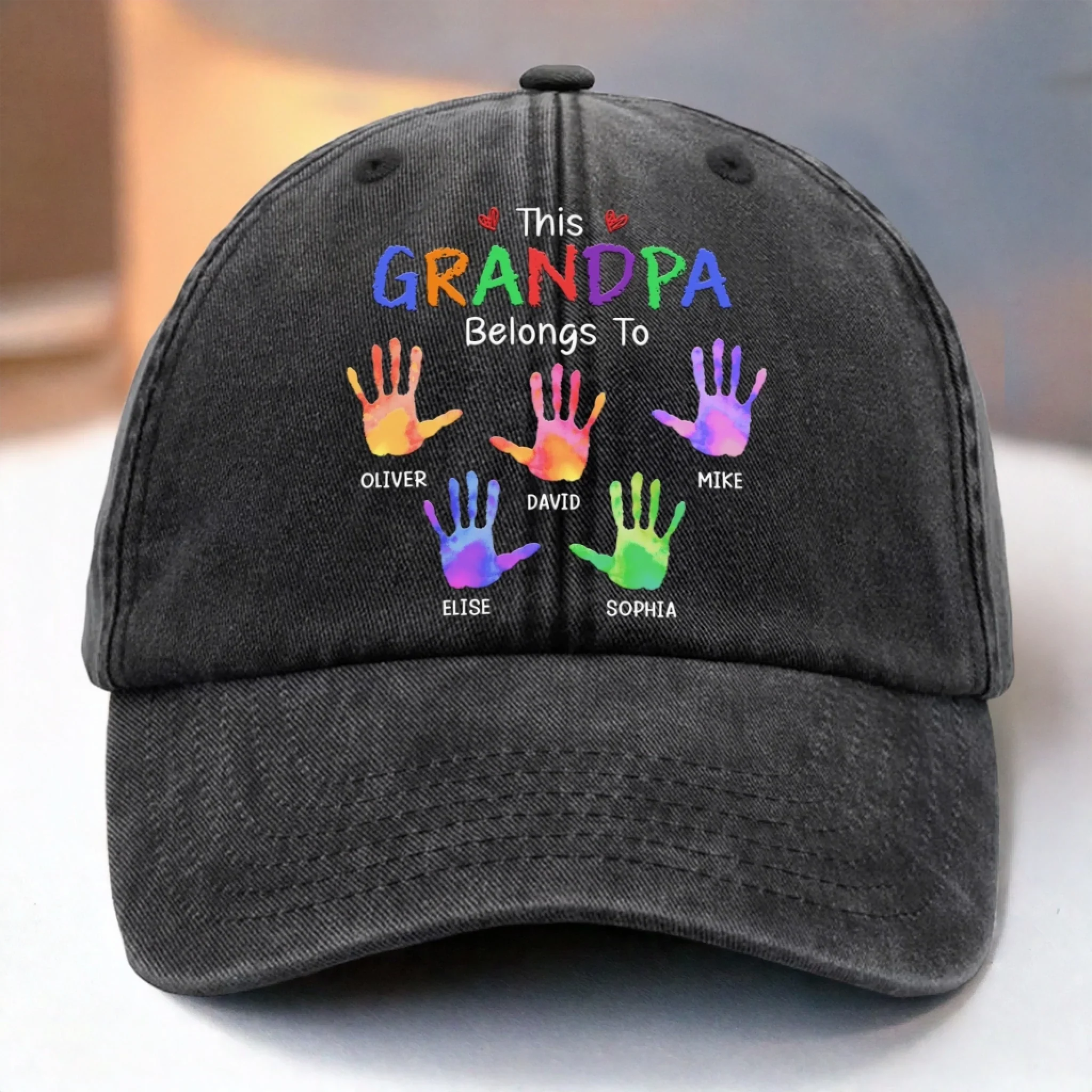 Custom Vintage Washed Denim Baseball Cap - Personalized Birthday Gifts For Dad, Grandpa - Hearts Growing Under Your Care