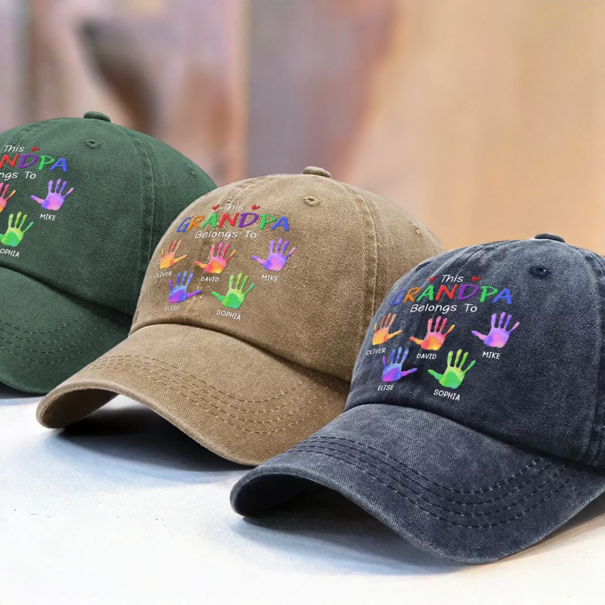 Custom Vintage Washed Denim Baseball Cap - Personalized Birthday Gifts For Dad, Grandpa - Hearts Growing Under Your Care