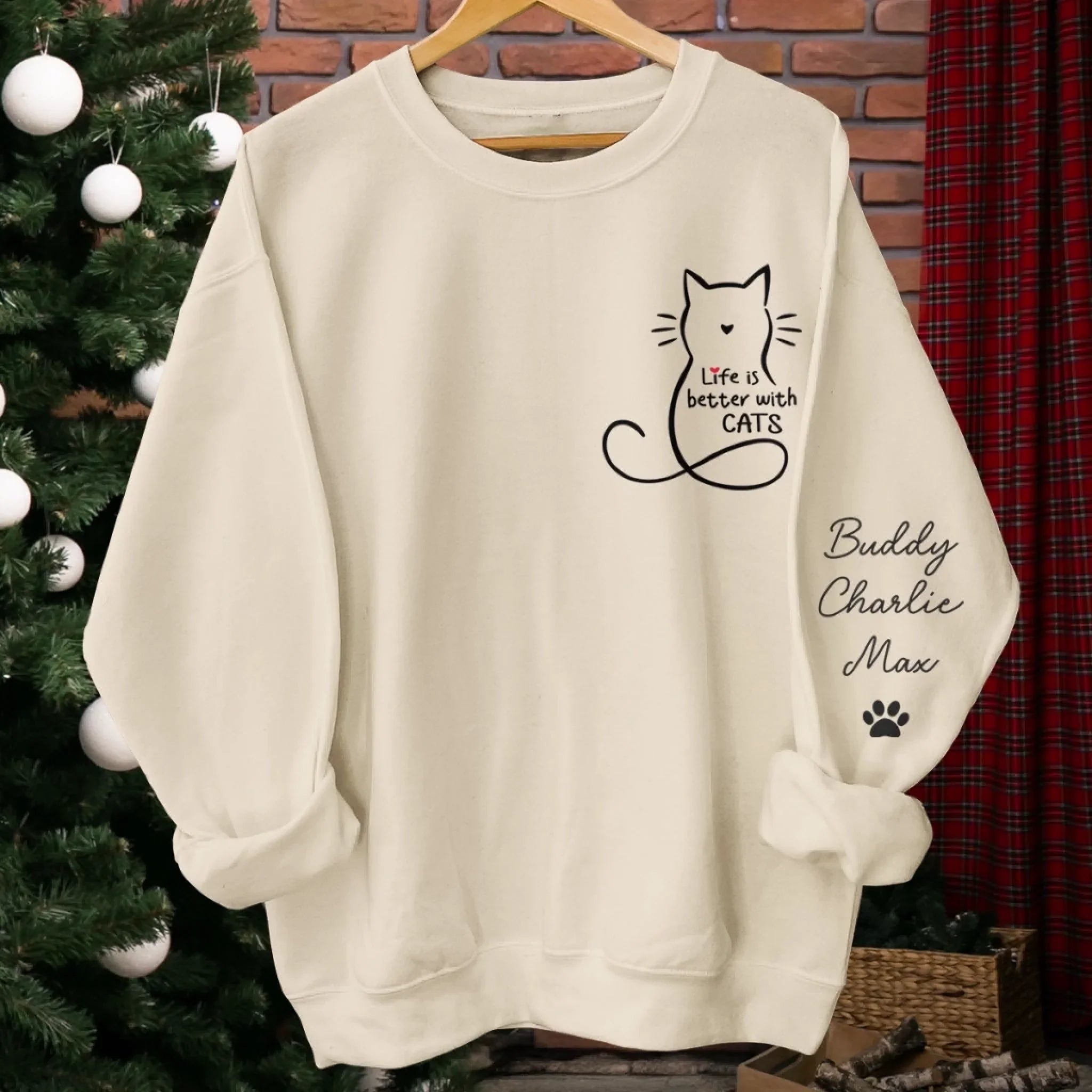 Custom Unisex Sweatshirt, Hoodie With Design On Sleeve - Personalized Christmas Birthday Gifts For Cat Lovers, Cat Mom And Dad - Home Smells Like Cat Fur