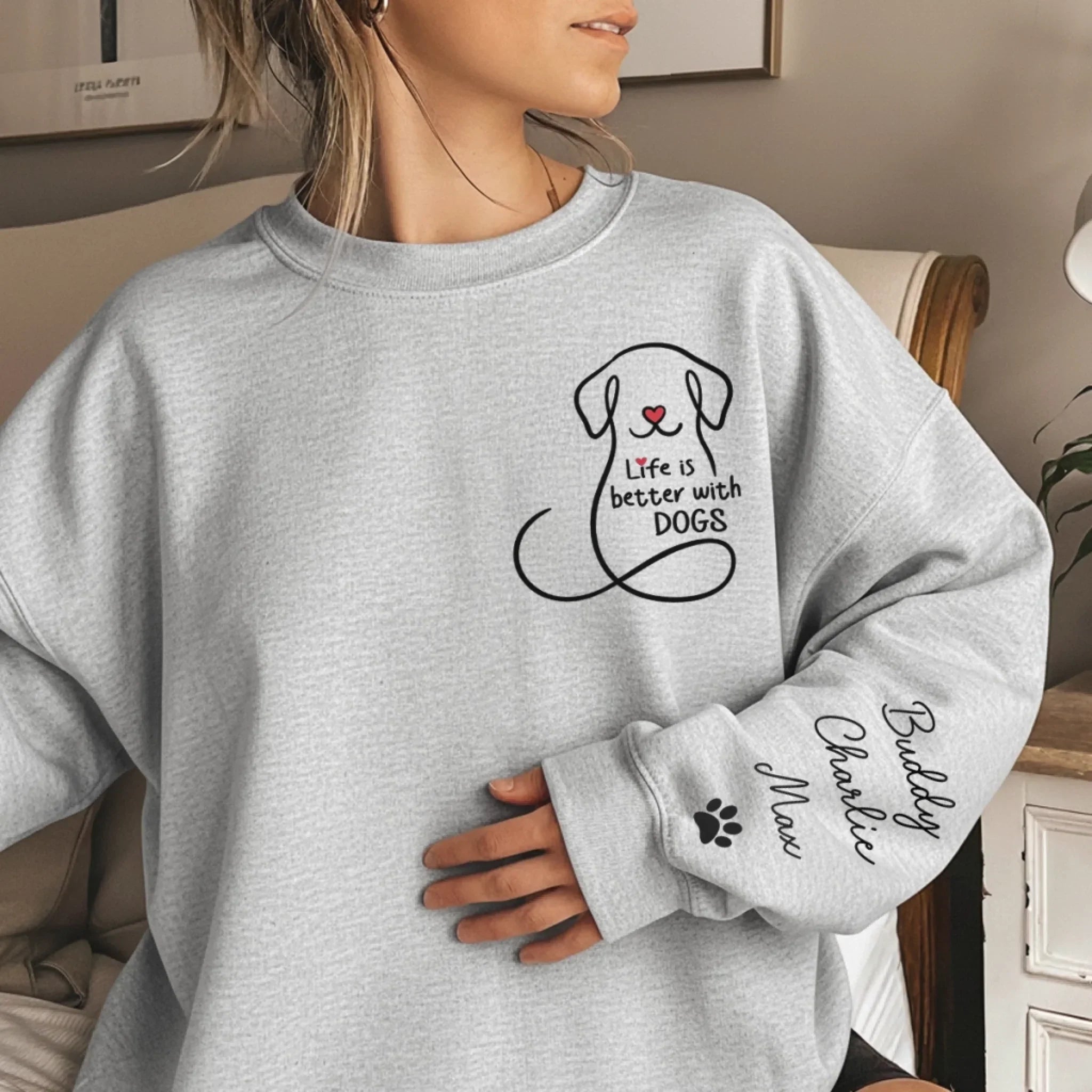 Custom Unisex Sweatshirt, Hoodie With Design On Sleeve - Personalized Christmas Birthday Gifts For Dog Lovers, Dog Dad And Mom - My Emotional Support Squad