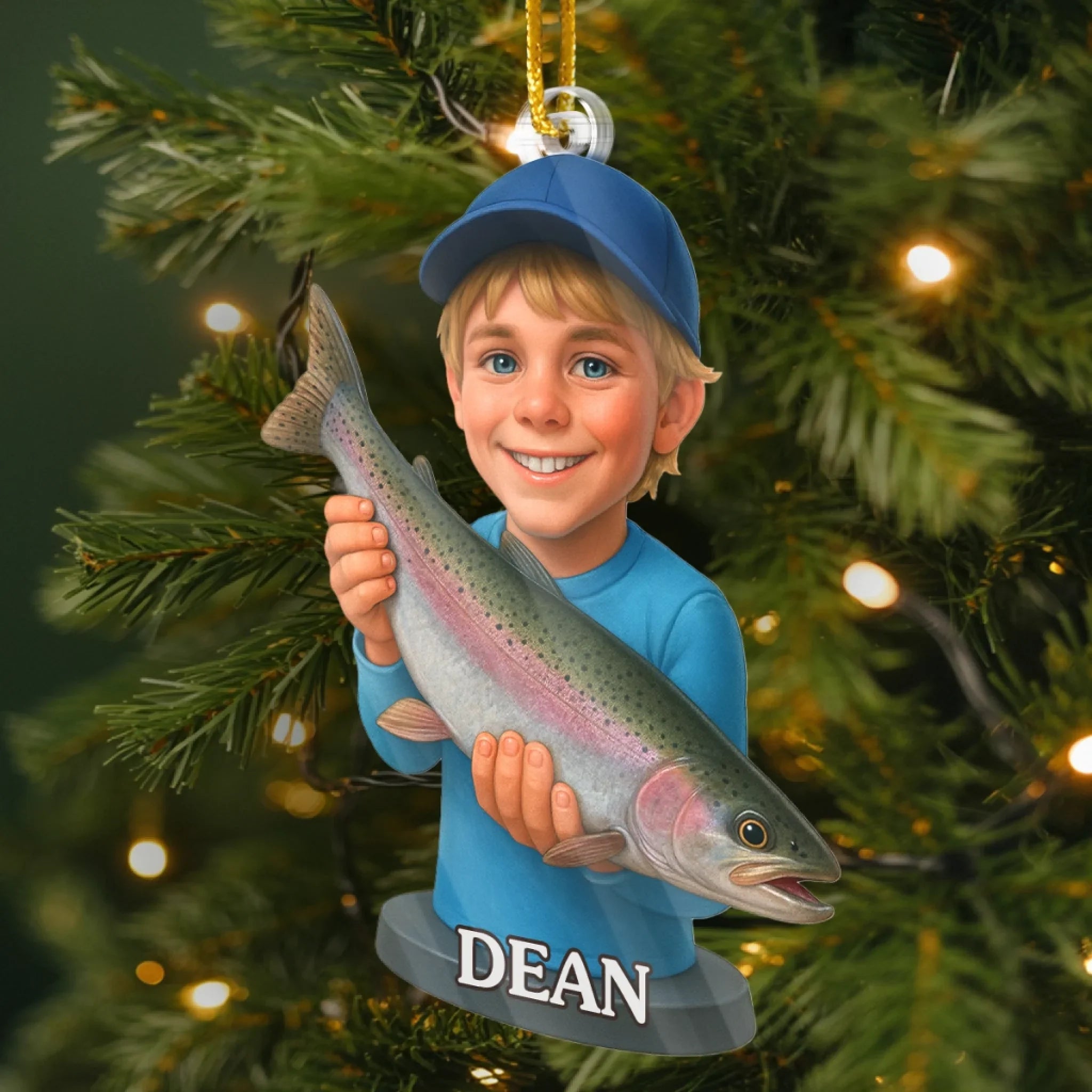 Custom Photo Acrylic Ornament - Personalized Christmas Birthday Fishing Gifts For Fisherman - Little Fisherboy Casting Big Joy