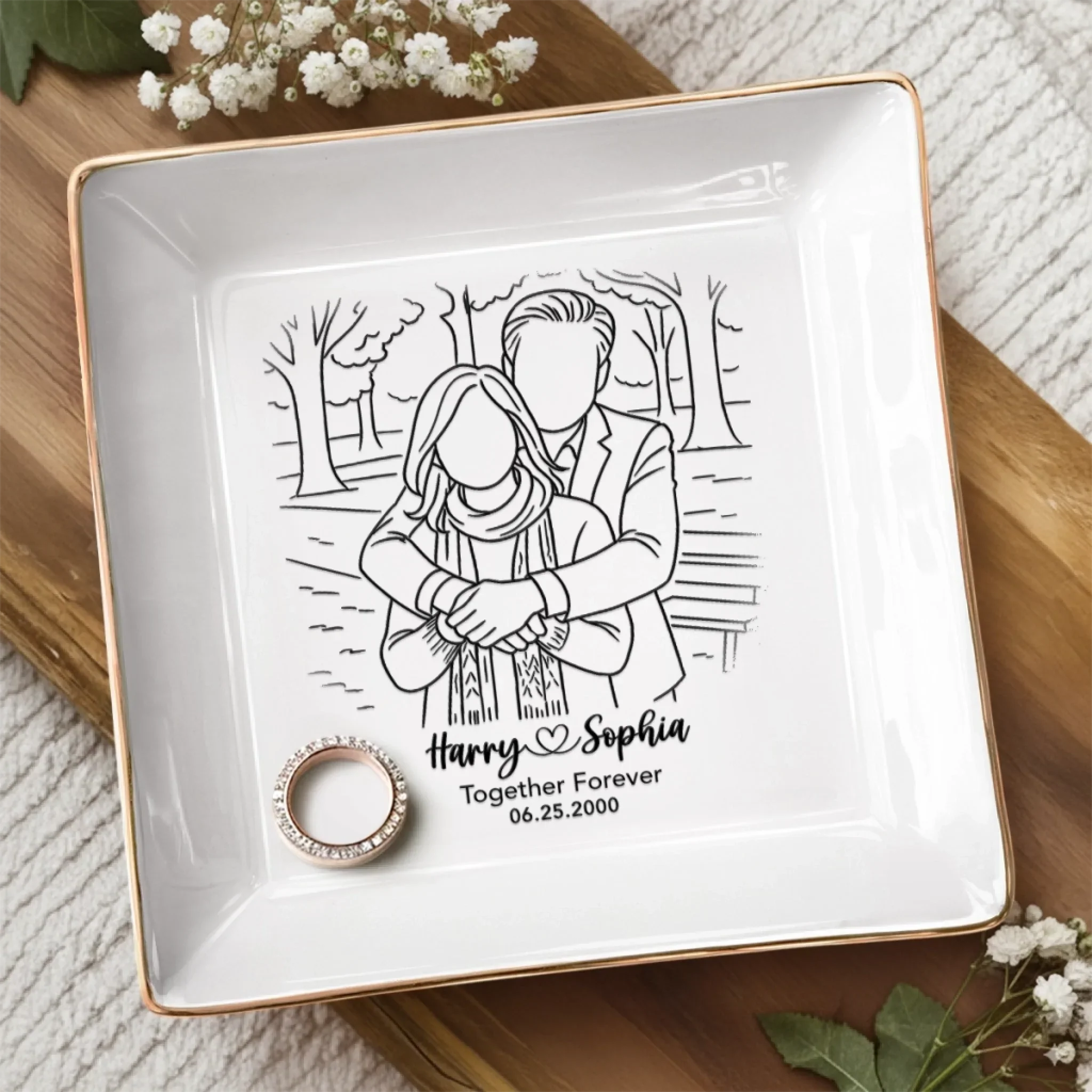Custom Photo Jewelry Dish - Personalized Anniversary Wedding Gifts For Husband And Wife, Him And Her - Forever Choosing You