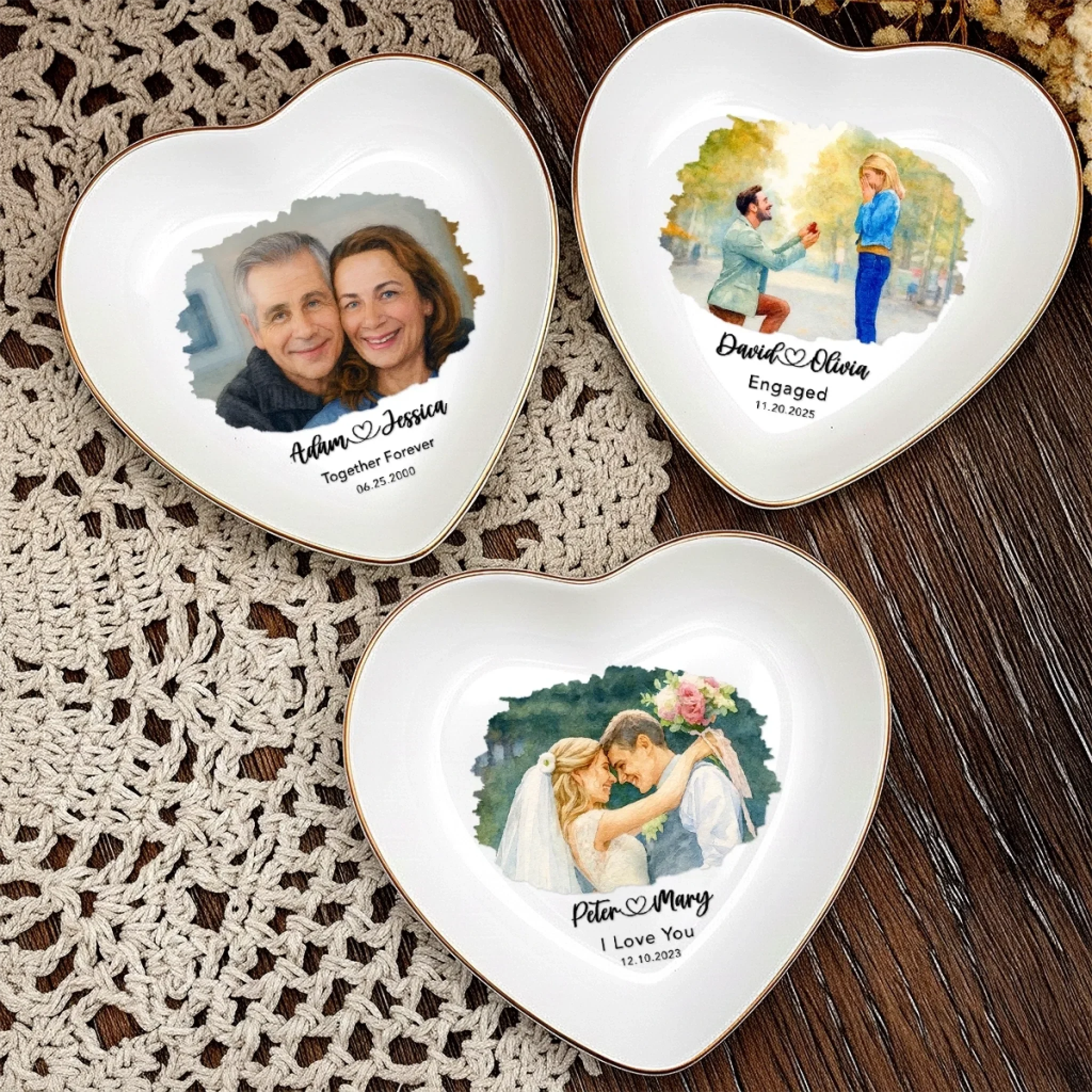 Custom Photo Jewelry Dish - Personalized Anniversary Wedding Gifts For Husband And Wife, Him And Her - Growing Love Through Every Season