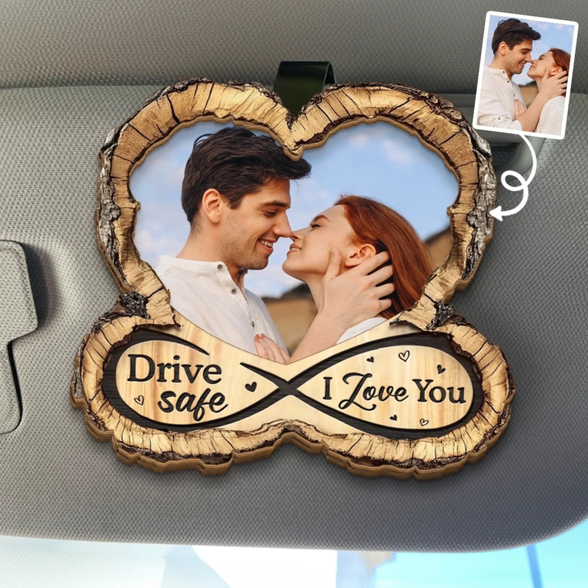 Custom Photo Car Visor Clip - Personalized Anniversary Wedding Gifts For Husband And Wife, Him And Her - You And Me Always Work
