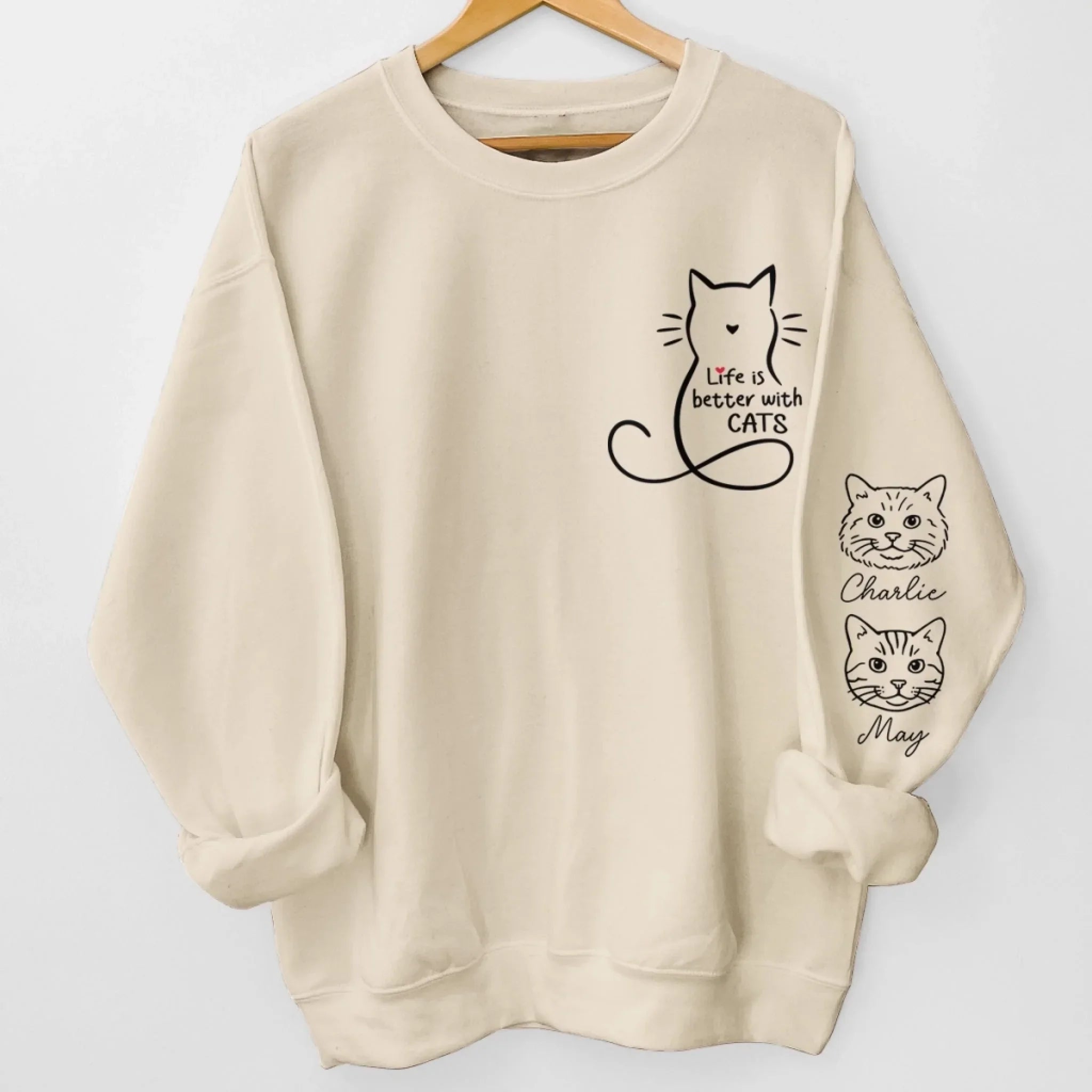Custom Unisex Sweatshirt, Hoodie With Design On Sleeve - Personalized Christmas Birthday Gifts For Cat Lovers, Cat Mom And Dad - Cats Rule, Humans Drool