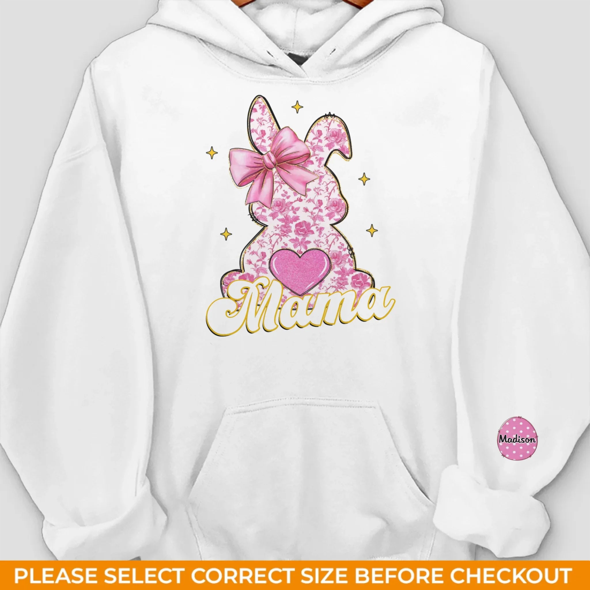 Mama Bunny & Her Little Loves - Family Personalized Custom Unisex Sweatshirt, Hoodie With Design On Sleeve - Easter Gift For Mom, Grandma