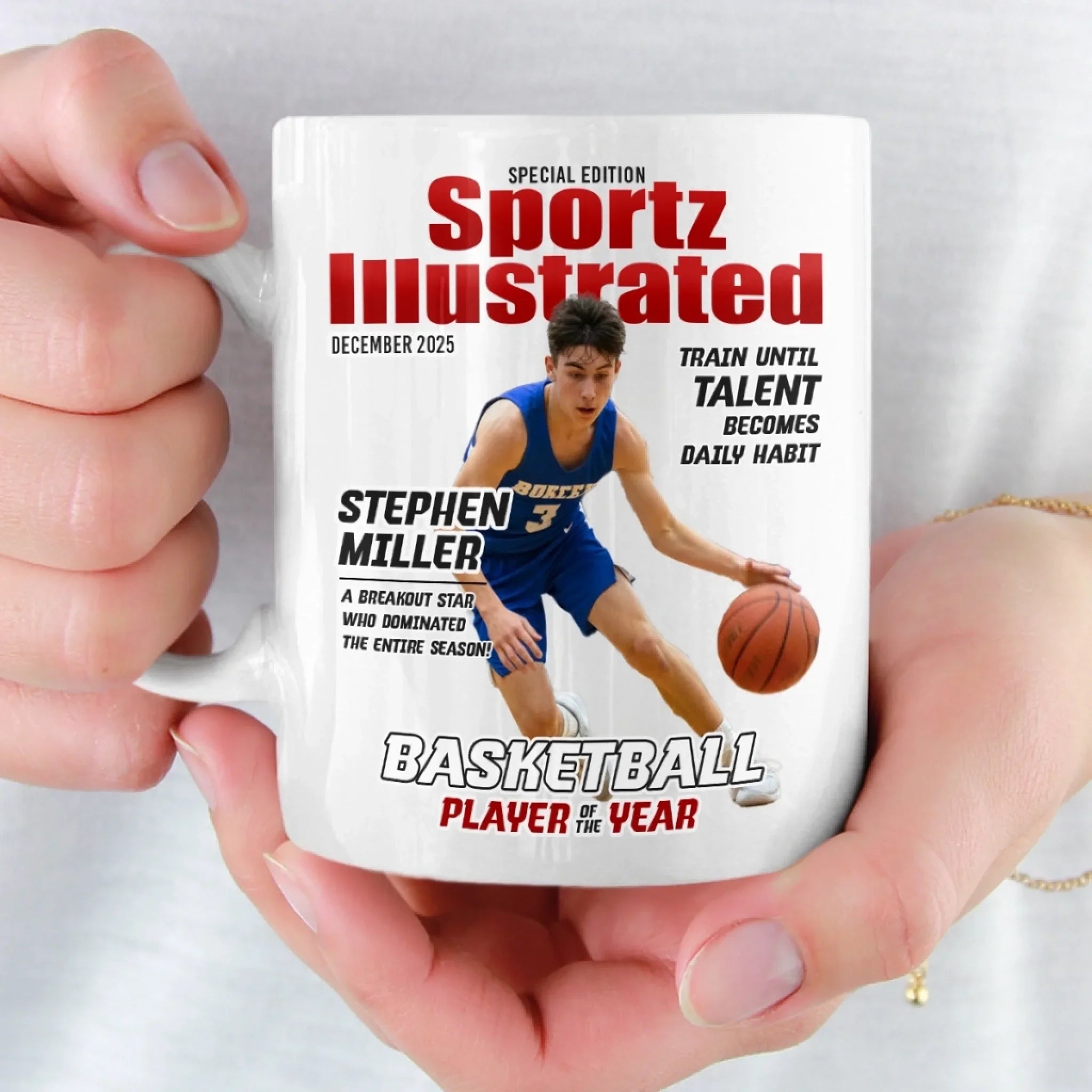Custom Photo Magazine Mug - Personalized Birthday Gifts For Football, Basketball, Soccer, Baseball, Golf, Ice Hockey Lovers, Sports Fans, Sports Lovers - I’m Here For The Game