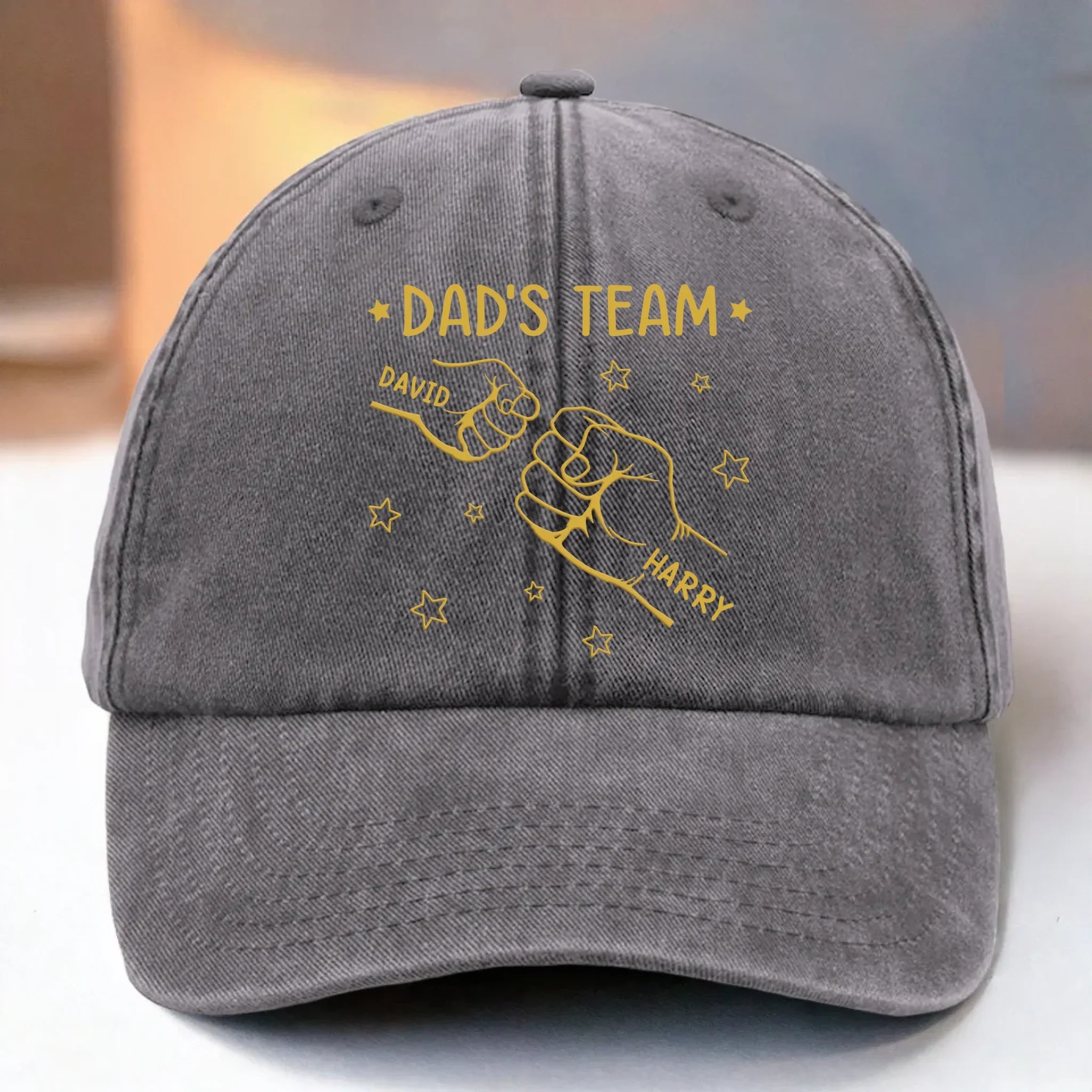 Custom Vintage Washed Denim Baseball Cap US - Personalized Birthday Gifts For Dad, Grandpa - Dad Powered By Kid Smiles