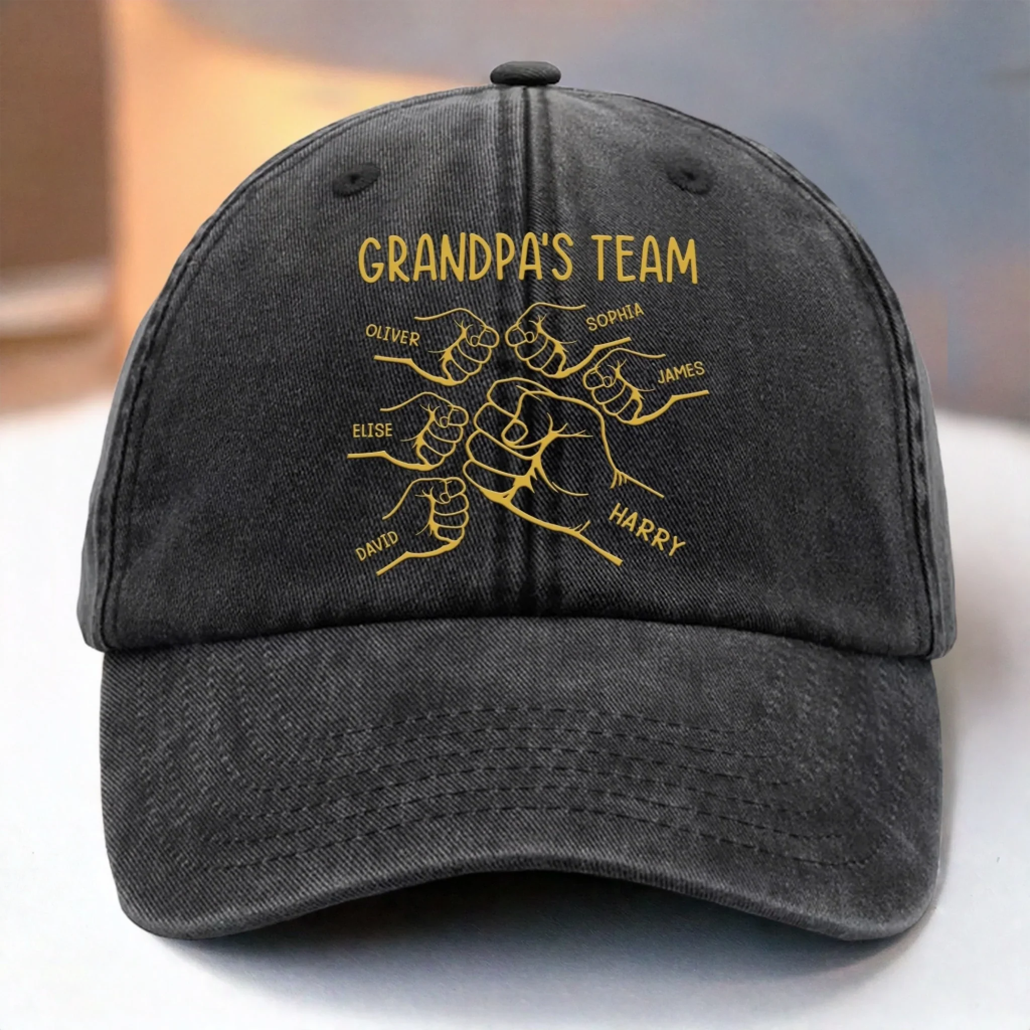 Custom Vintage Washed Denim Baseball Cap US - Personalized Birthday Gifts For Dad, Grandpa - Dad Powered By Kid Smiles