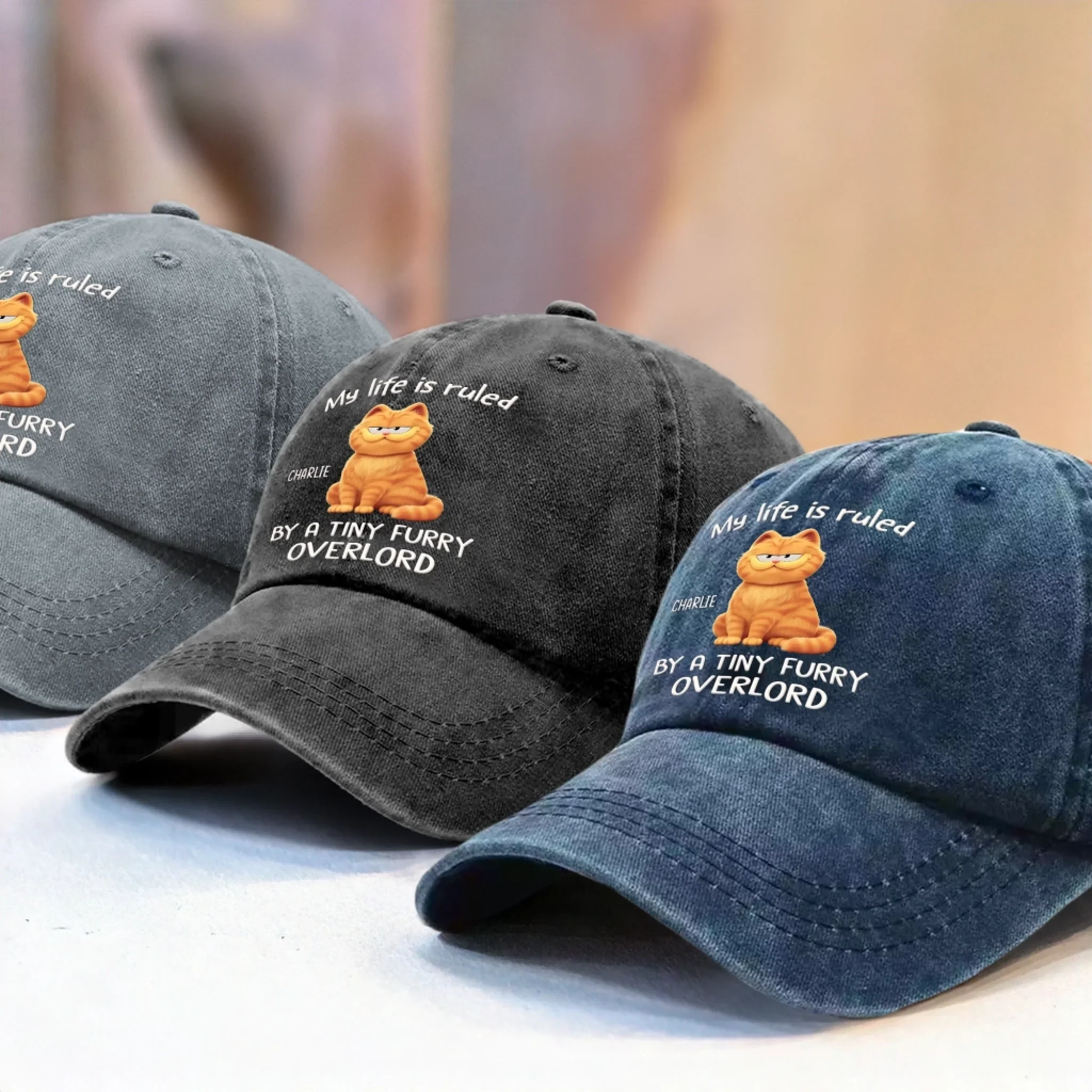Custom Vintage Washed Denim Baseball Cap US - Personalized Birthday Gifts For Cat Lovers, Cat Mom And Dad - Feline Overlord Approved