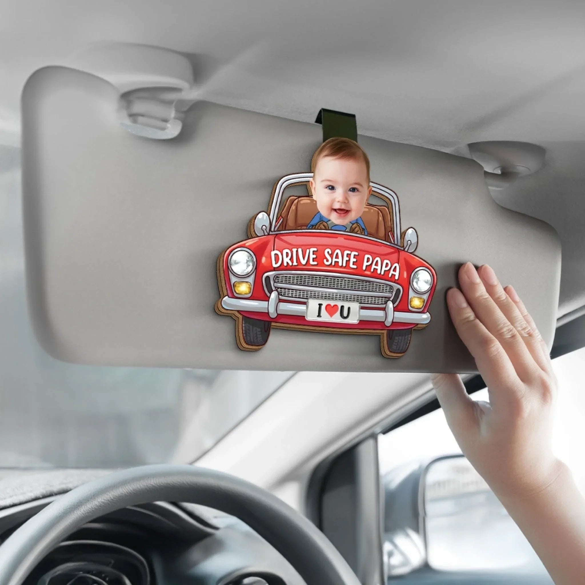 Custom Photo Car Visor Clip - Personalized Birthday Gifts For Dad, Grandpa - Carry My Love With You