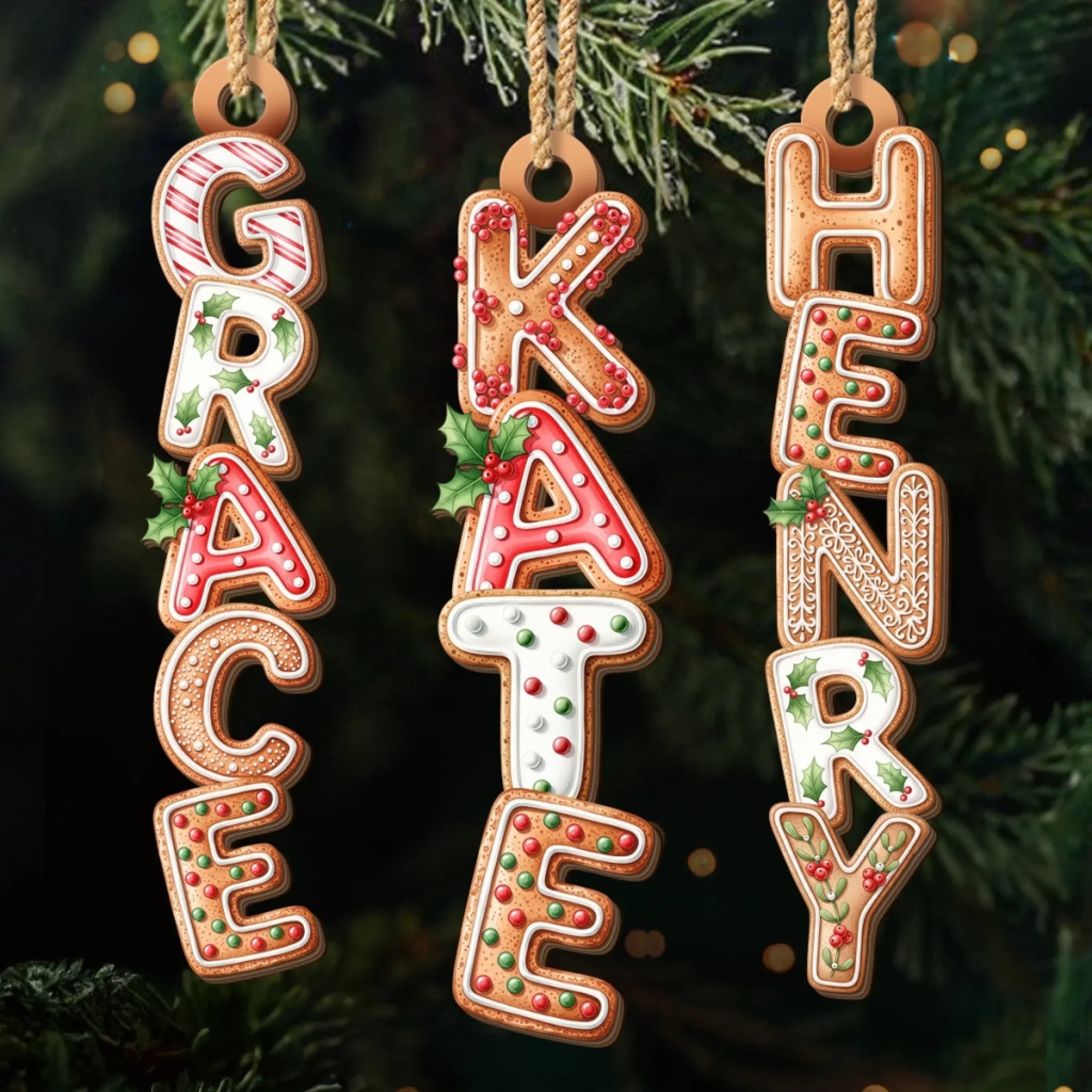 Custom Gingerbread Letter Wooden Ornament - Personalized Christmas Birthday Gifts For Mom, Dad, Brother, Sister, Kids - Our Chaos Our Comfort Zone