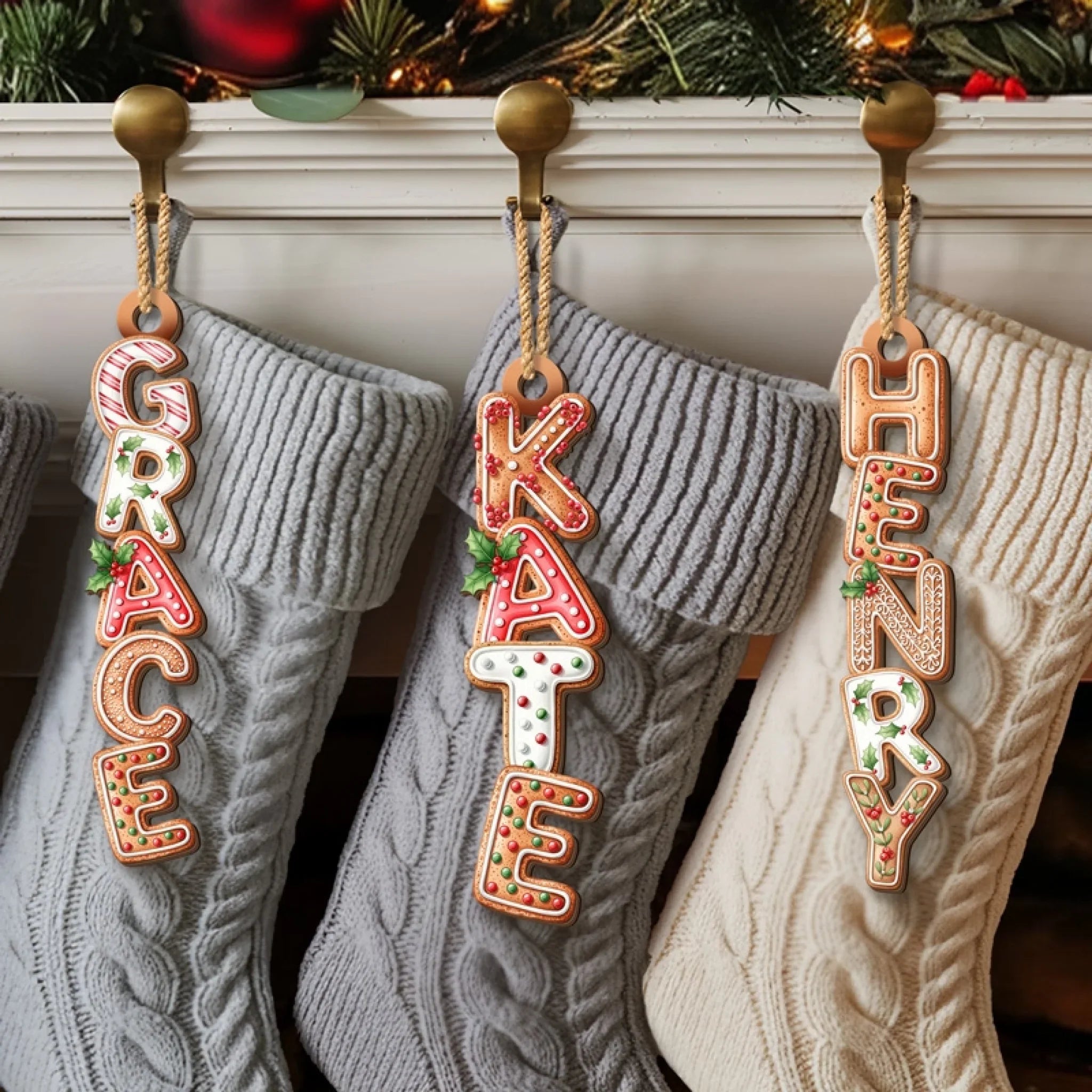 Custom Gingerbread Letter Wooden Ornament - Personalized Christmas Birthday Gifts For Mom, Dad, Brother, Sister, Kids - Our Chaos Our Comfort Zone