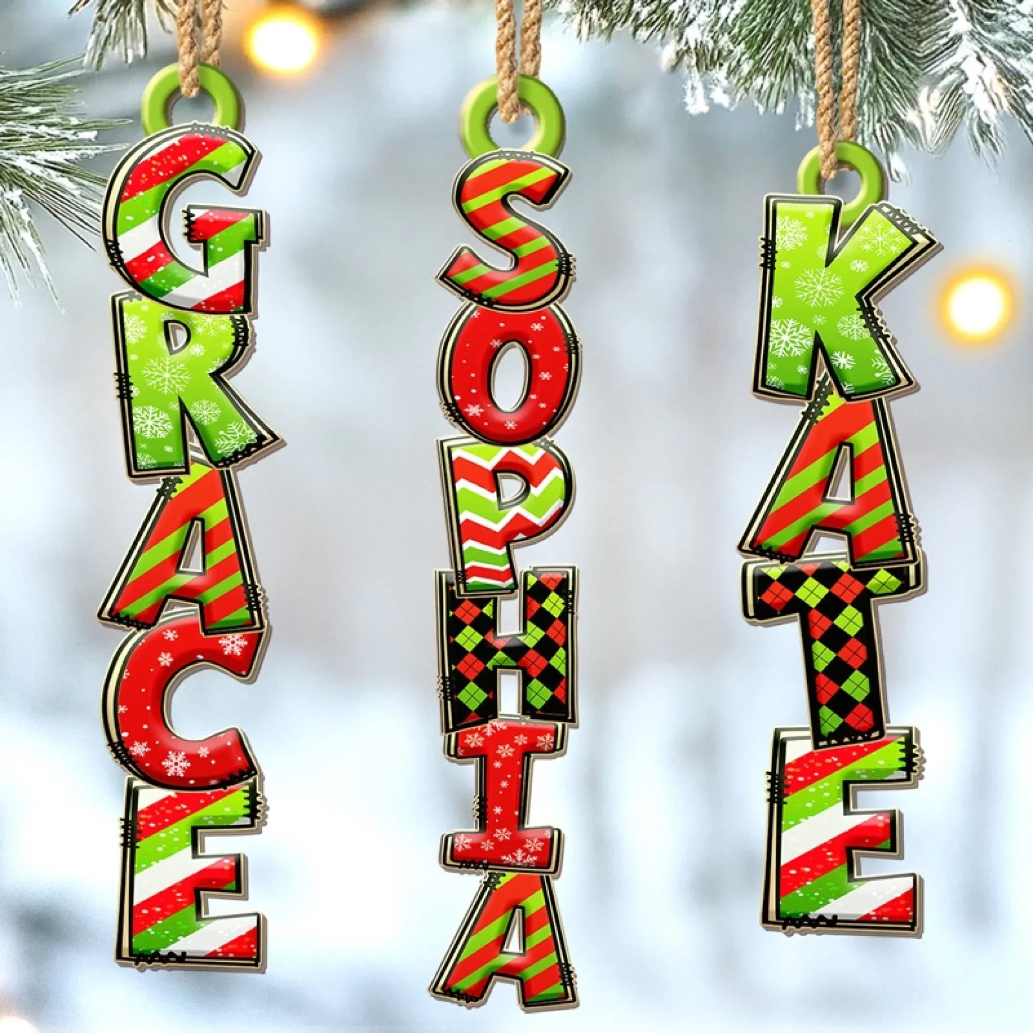 Custom Green Christmas Letter Wooden Ornament - Personalized Christmas Birthday Gifts For Mom, Dad, Brother, Sister, Kids - Festive Letters, Endless Smiles