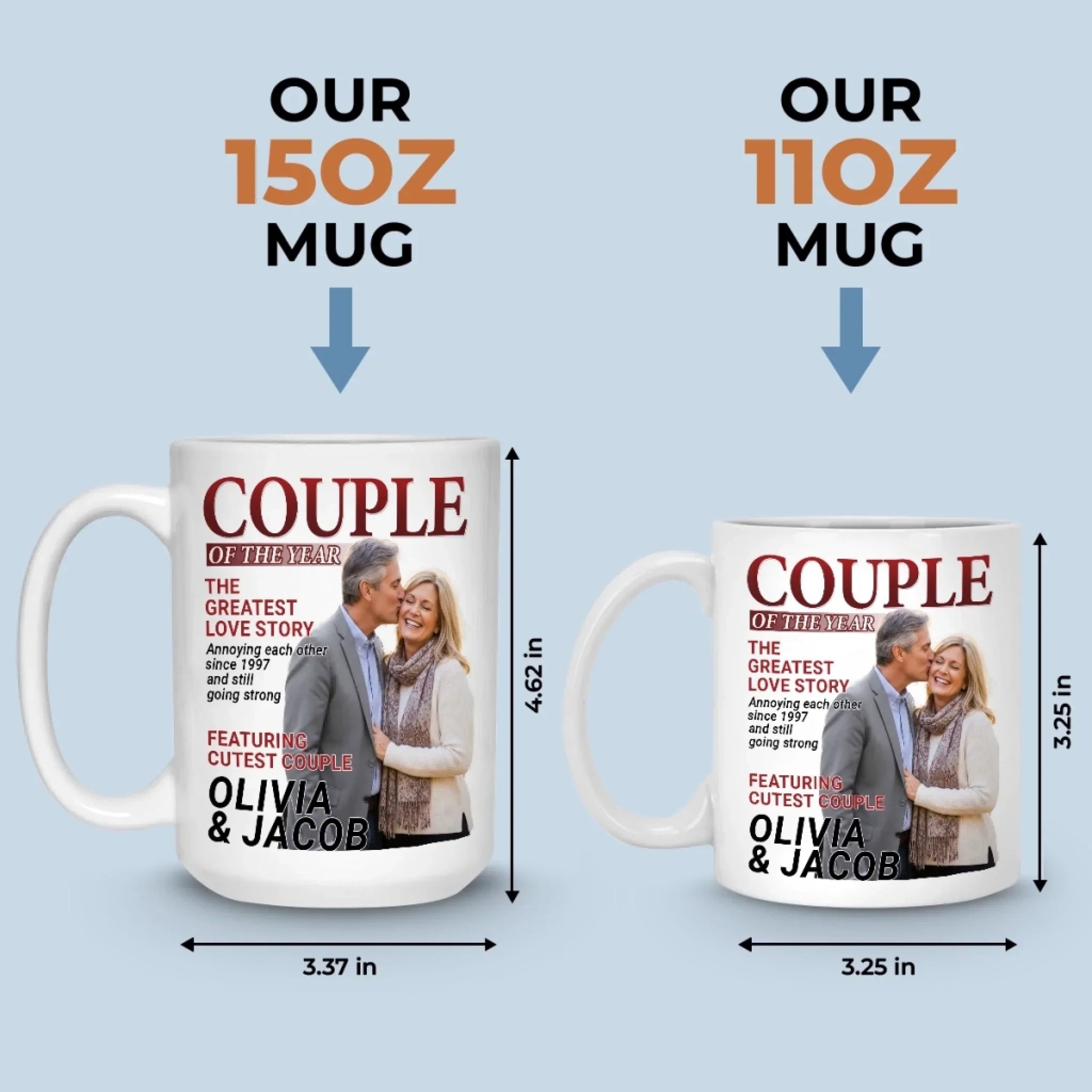 Custom Photo Magazine Mug - Personalized Anniversary Wedding Gifts For Husband And Wife, Him And Her - Love Grows Louder With You