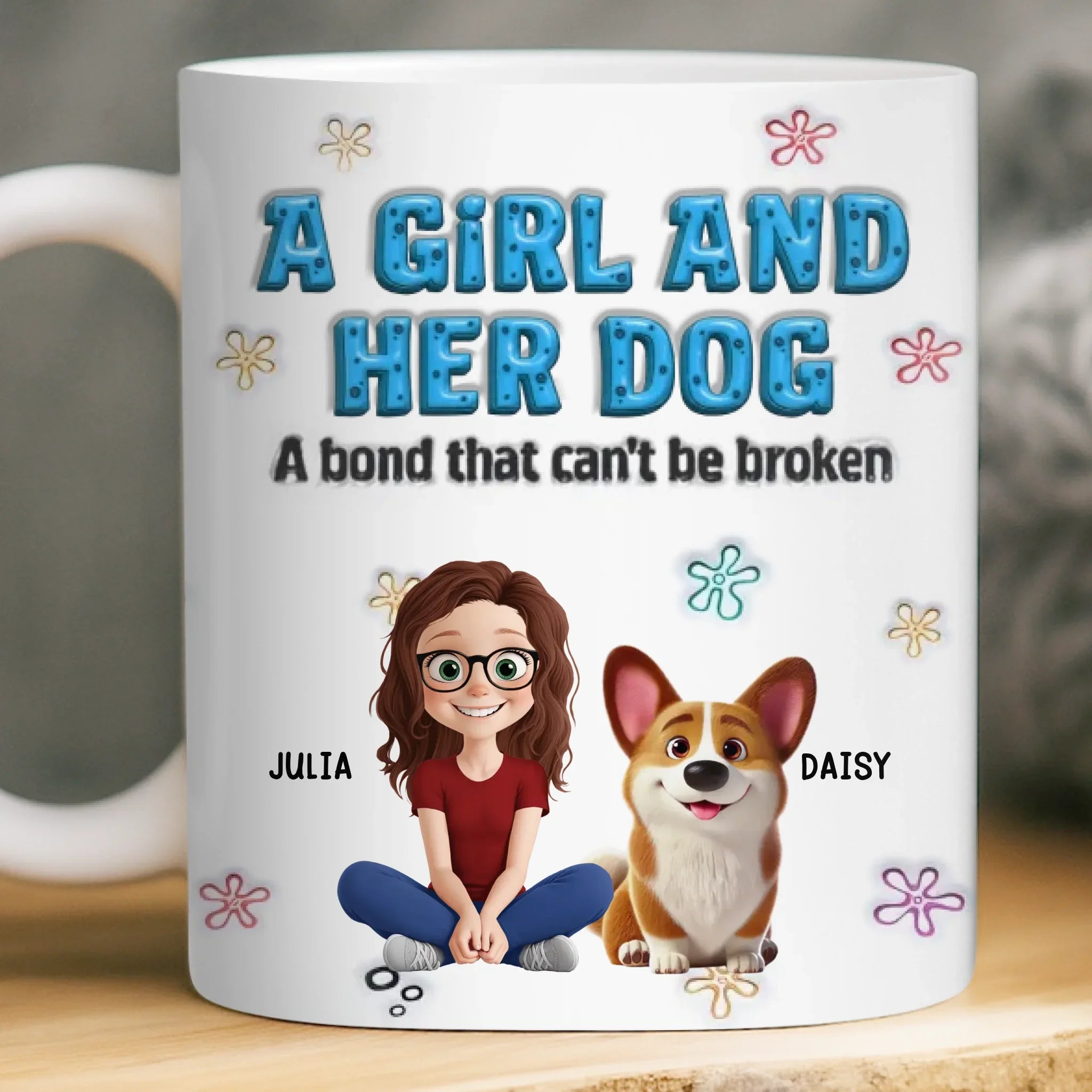 Custom 3D Inflated Effect Printed Mug - Personalized Christmas Birthday Gifts For Dog Lovers, Dog Dad And Mom - Just A Girl And Her Furry Soulmate
