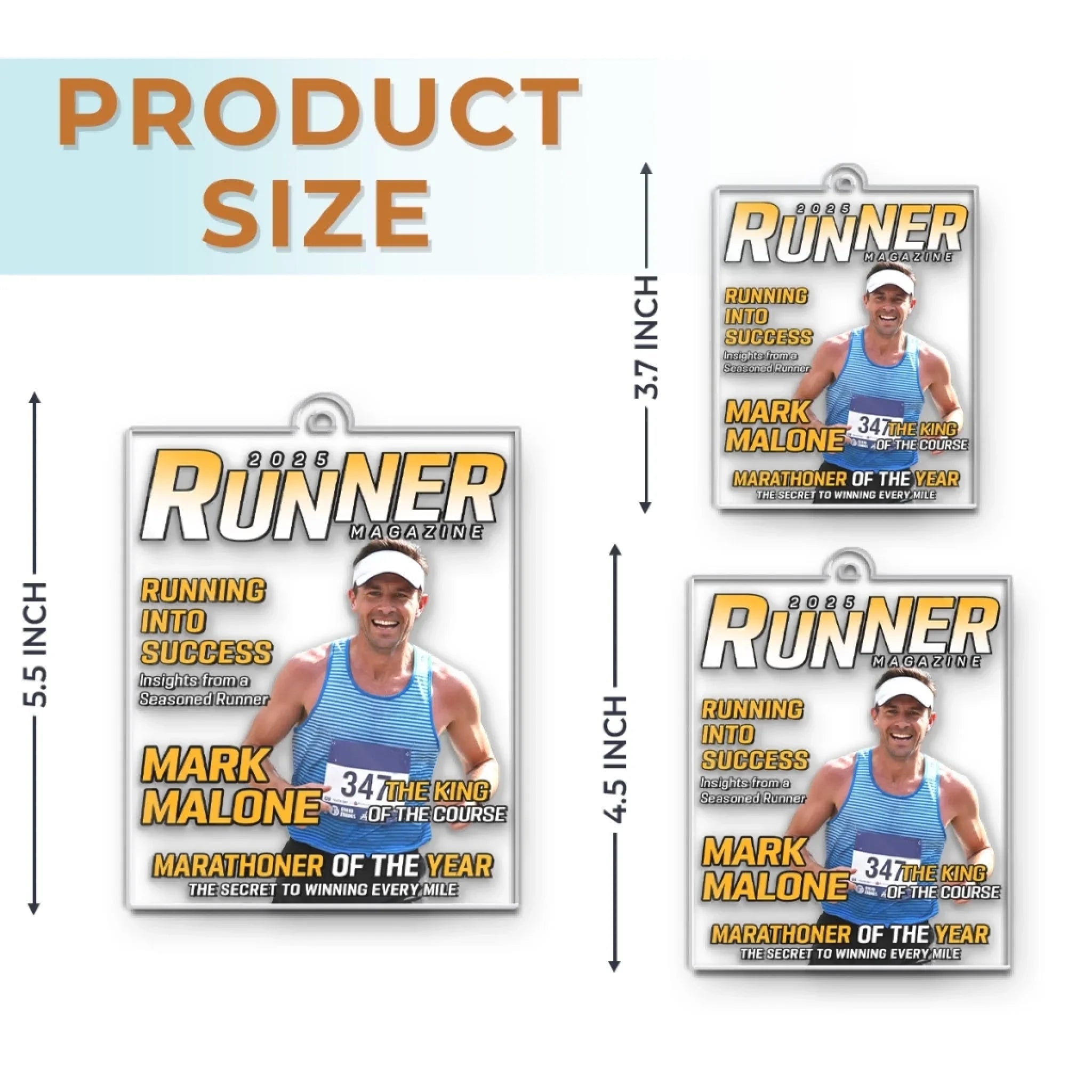 Custom Photo Magazine Acrylic Ornament - Personalized Birthday Running Gifts For Running Lovers, Sports Fans, Sports Lovers - Hustle For Greatness